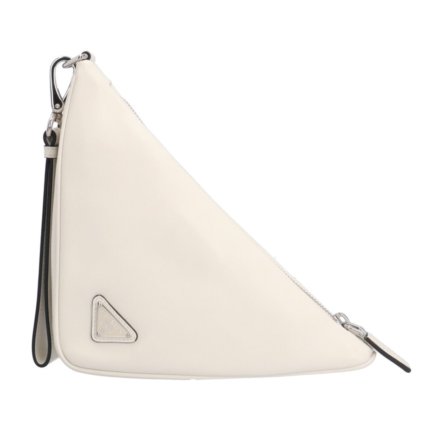 Pre-owned Prada Triangle Clutch Bag, Leather 1NE039, White, Unisex