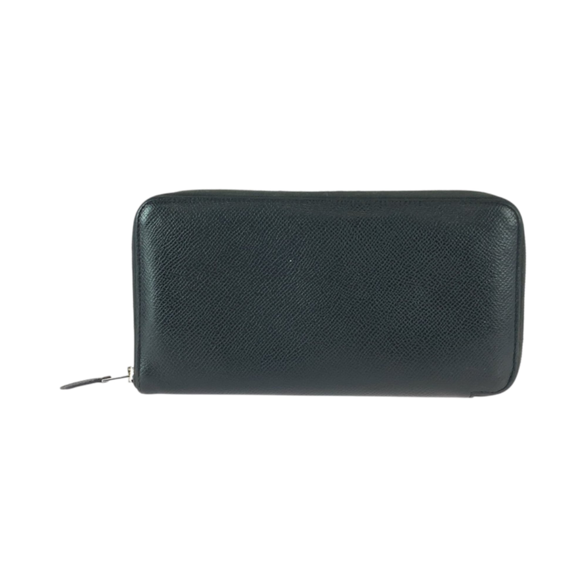 HERMES Azap Long Noir Black Wallet with Silver Hardware, Epsom Leather, Round Zipper, Y Stamp, Men's