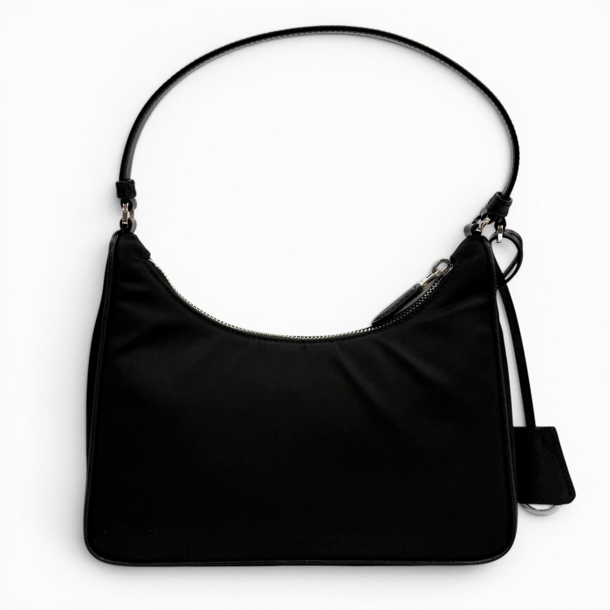 PRADA 1N204X Re-Edition 2005 Re-Nylon Triangle Logo Handbag, Black, Made in Italy, Women's, with Box and Dust Bag — Like New