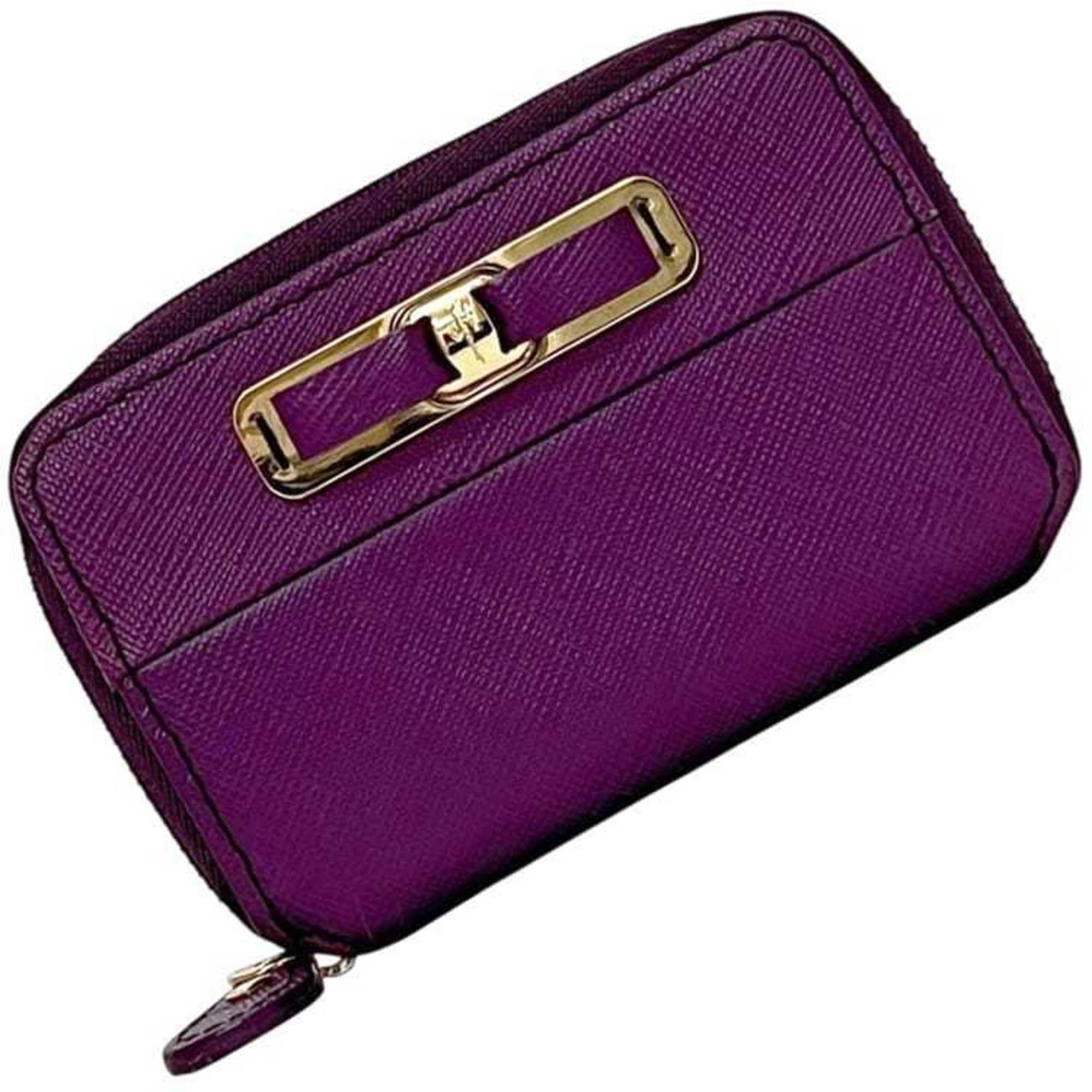 Salvatore Ferragamo coin case ec-24697 purple Vara leather purse AK-22 C128 wallet ribbon mini compact round men's women's