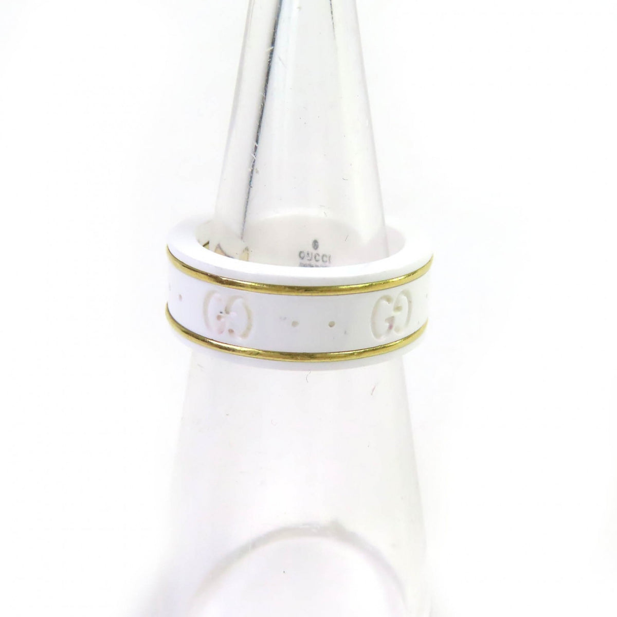 GUCCI Icon Ring, 18K White Gold, Ceramic, 4.5g, Made in Italy, Approx. Japanese Size, Includes Case, Women's — Like New
