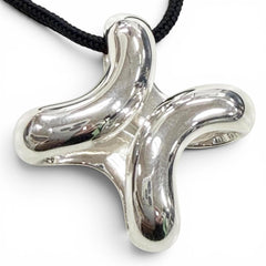 HERMES Lima PM AG925 Fabric Necklace, Silver/Black, Total Weight 12.8g, Men's/Women's Accessory — Like New