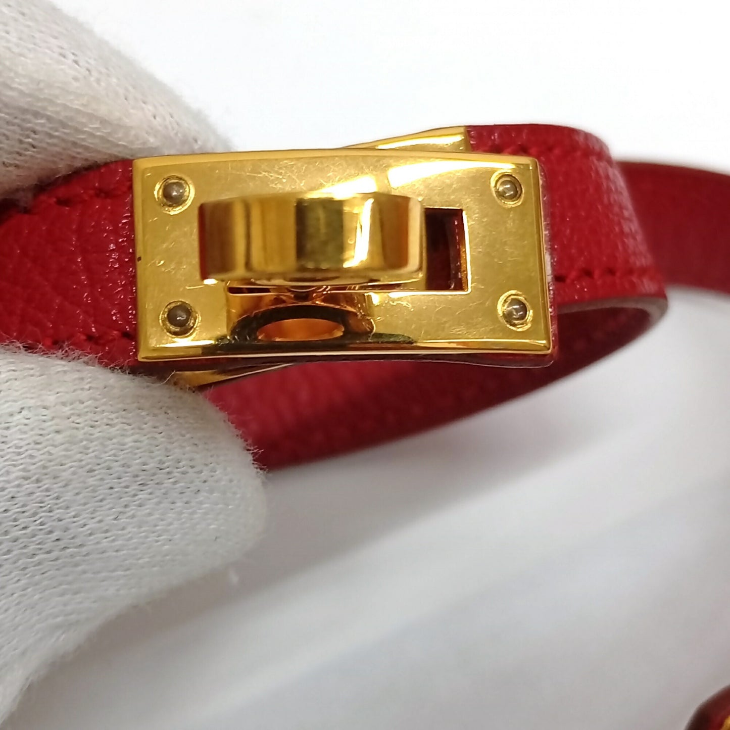 HERMES Leather Bracelet Kelly Double Tour Red (Discontinued Color) □F Made in 2002