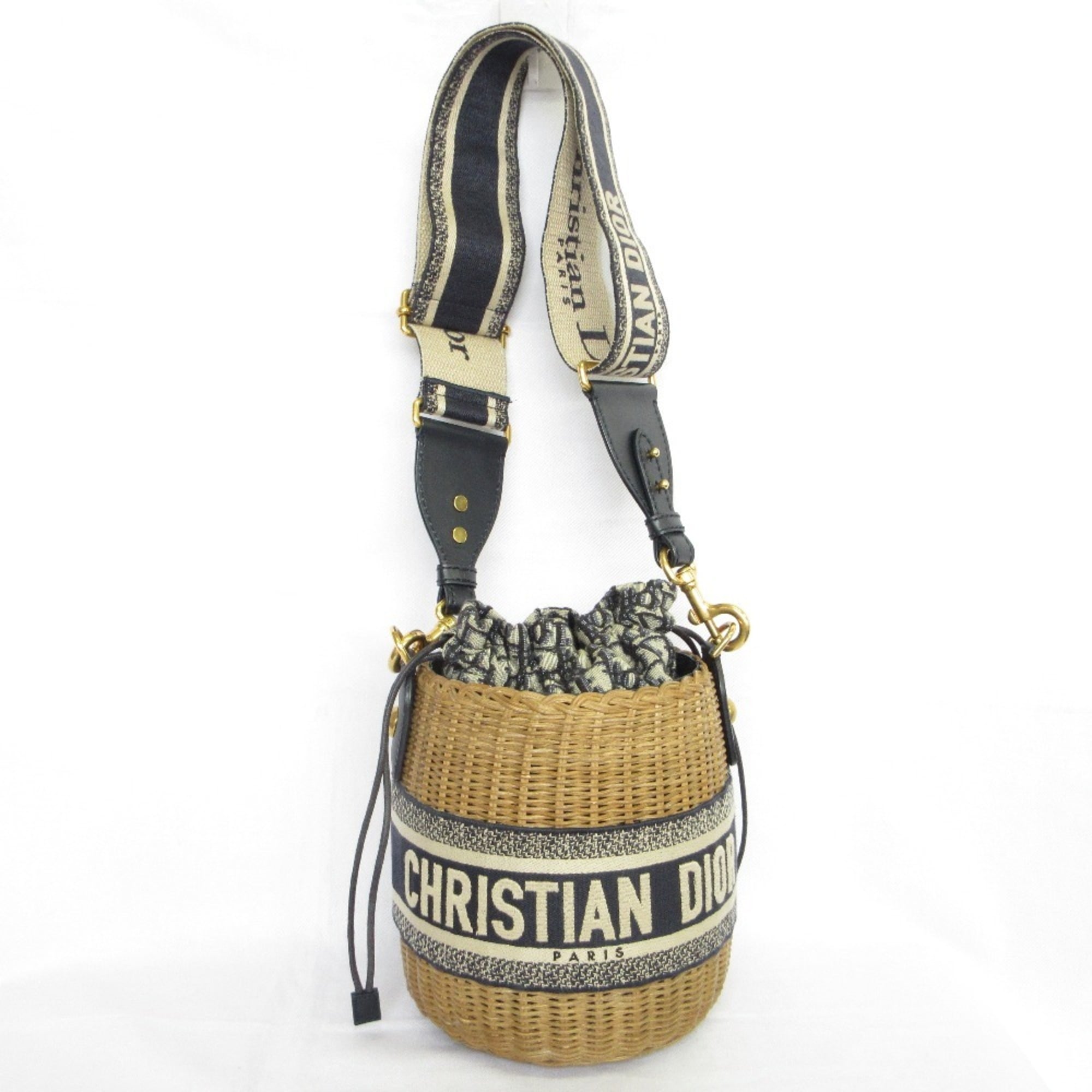 Christian Dior Oblique Wicker Shoulder Bag 63-MA-1200 Navy/Natural Women's — Like New