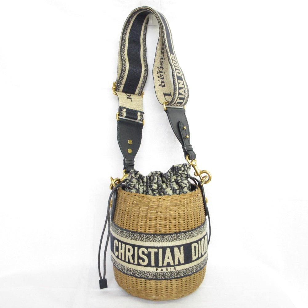 Christian Dior Oblique Wicker Shoulder Bag 63-MA-1200 Navy/Natural Women's — Like New