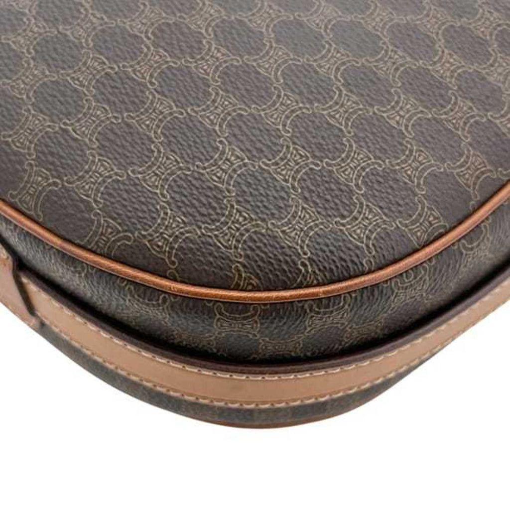 Celine Shoulder Bag ec-24655 Brown Macadam PVC Leather M11 CELINE Crossbody Round Pochette Women's Flap