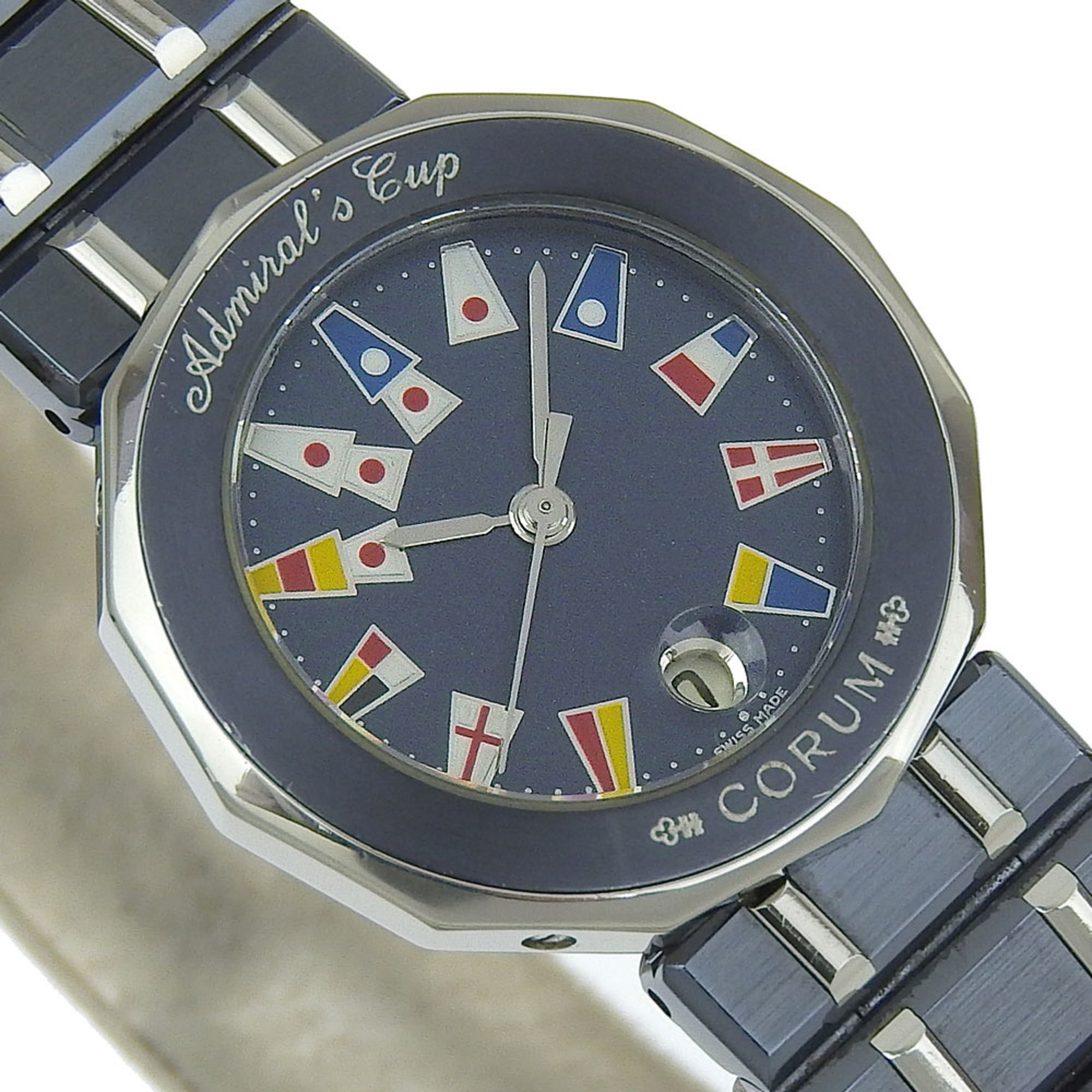 Corum Admiral's Cup Watch 39.610.30.V50 Stainless Steel x Gun Blue Quartz Analog Display Navy Dial Admirals Ladies — Good