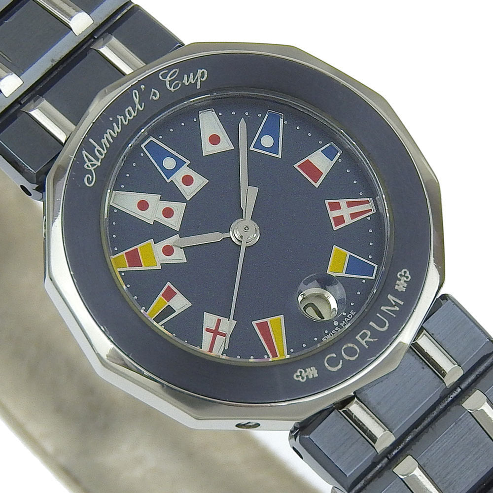 Corum Admiral's Cup Watch 39.610.30.V50 Stainless Steel x Gun Blue Quartz Analog Display Navy Dial Admirals Ladies — Good