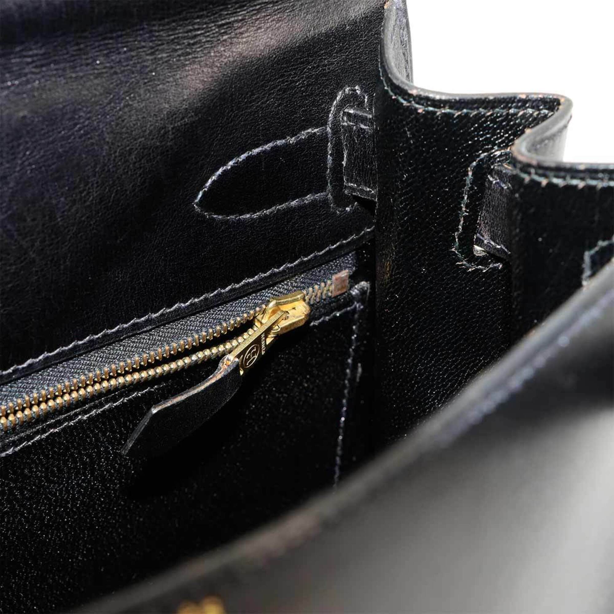 Hermes Kelly 28, Box Calf Leather, Black, 2-way Handbag/Shoulder Bag, 〇X Stamp, Made in 1994, External Stitching, Gold Hardware — Like New