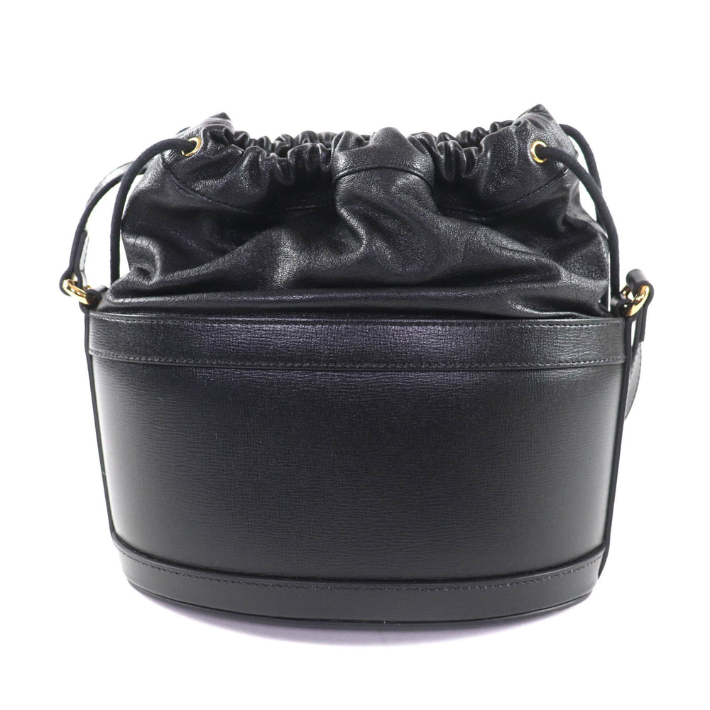 GUCCI 602118 Horsebit Leather Bucket Bag Shoulder Black Gold Hardware with Dust Made in Italy Women's — Like New