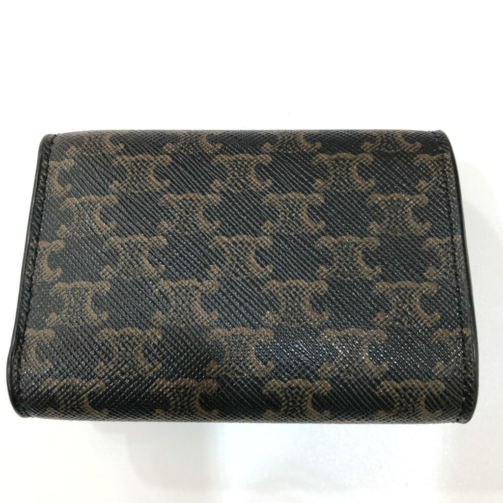 CELINE Triomphe Small Trifold Compact Wallet, PVC/Leather, Women's, Brown