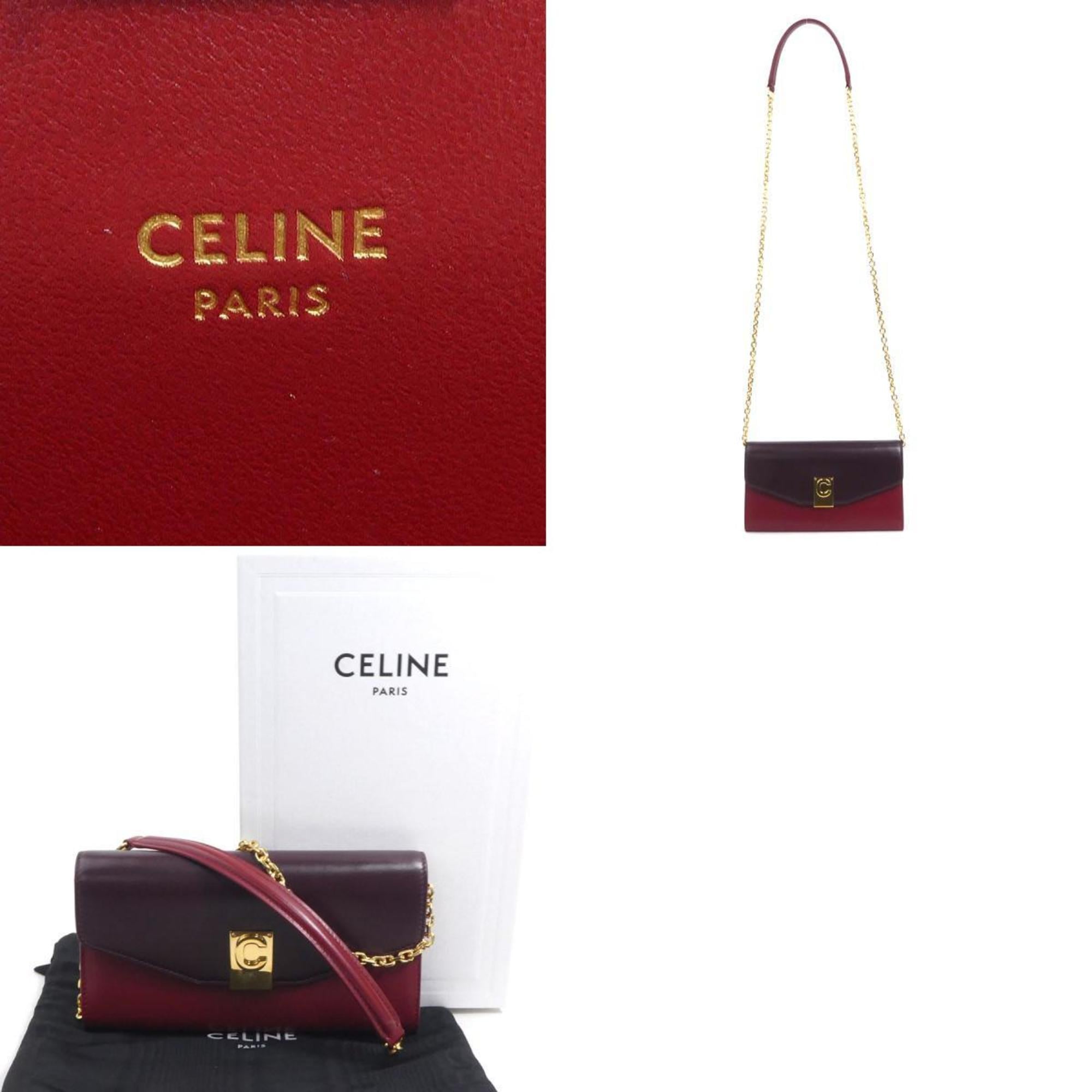 Celine Women's Long Chain Wallet in Bordeaux and Red Leather (r10909a)