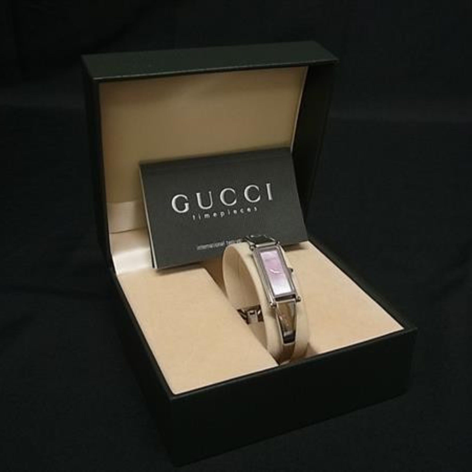 GUCCI Bangle Watch 1500L Silver Pink Mother-of-Pearl Dial Stainless Steel Women's 2-Hand Quartz — Good