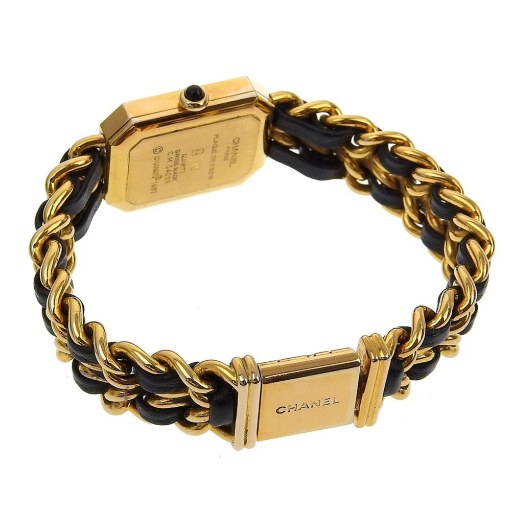 CHANEL Premiere L Watch, Gold-plated x Leather, Quartz, Analog Display, Black Dial, L, Women's — Good