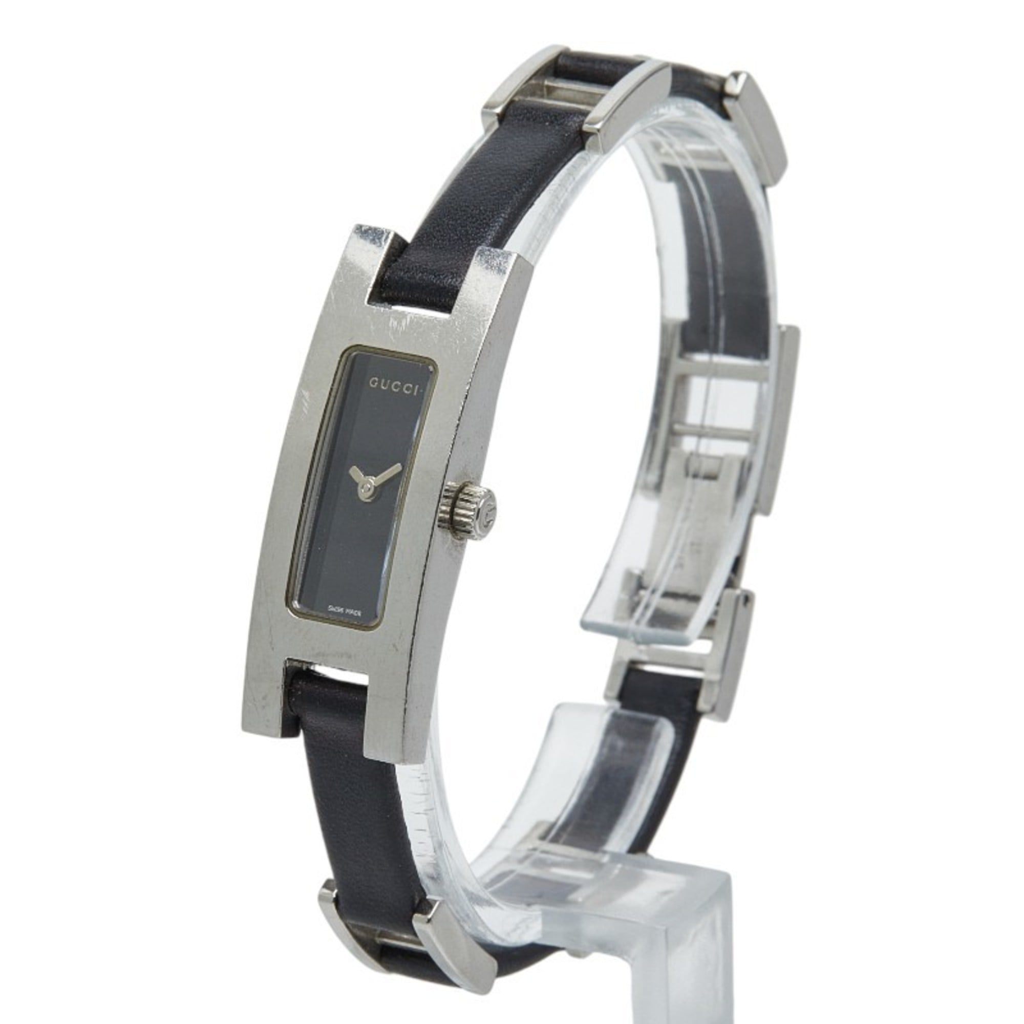 Gucci 3900L Quartz Watch, Black Dial, Stainless Steel, Leather, Women's — Good