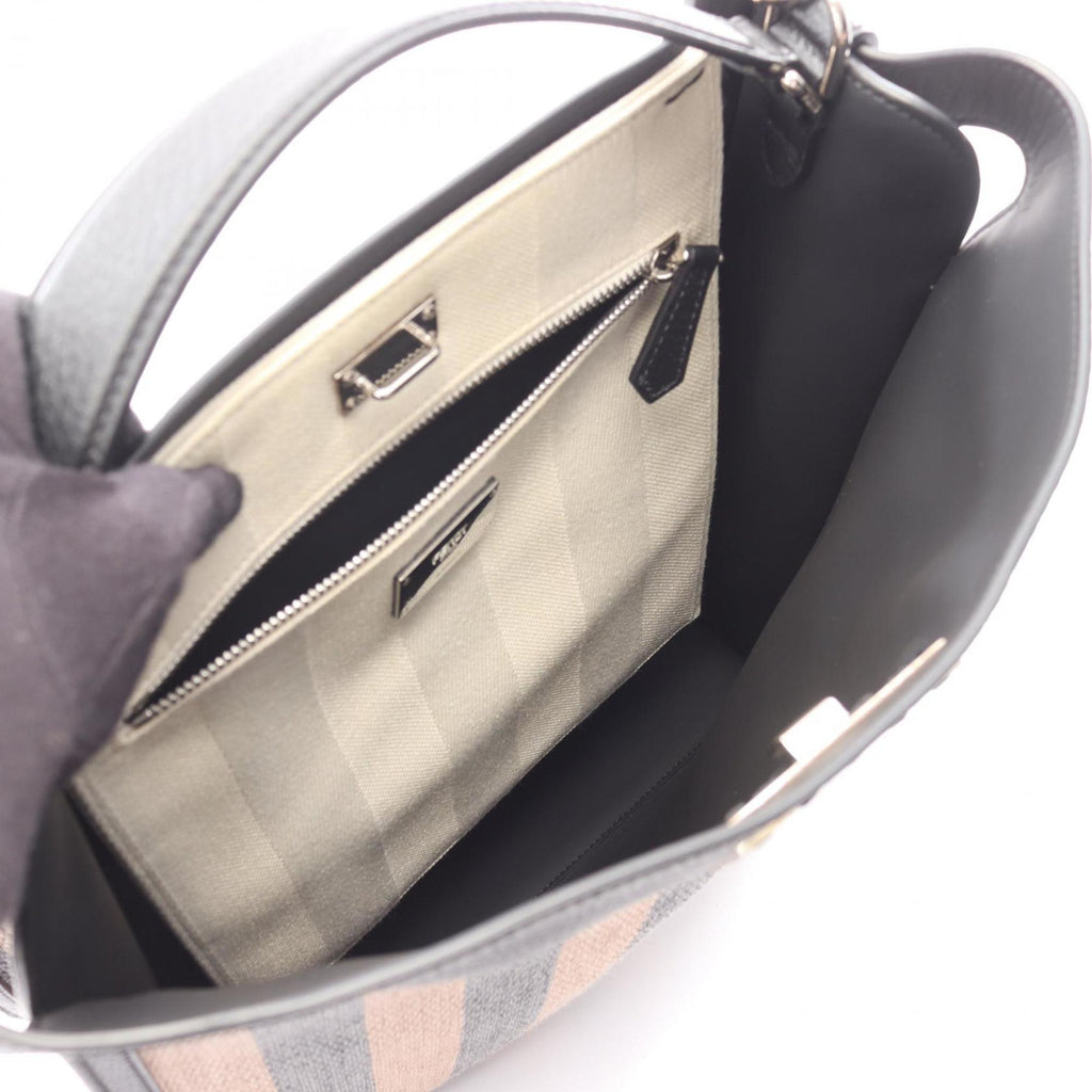 Fendi Peekaboo X-Litefit Tote Bag, Leather and Raffia, Men's, Black Brown, 7VA447