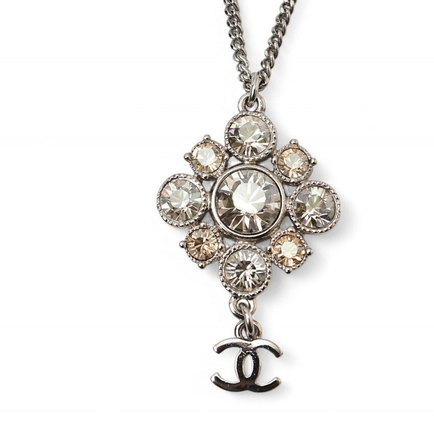 Chanel Necklace Pendant 2way CHANEL Coco Mark CC Rhinestone Silver A12V