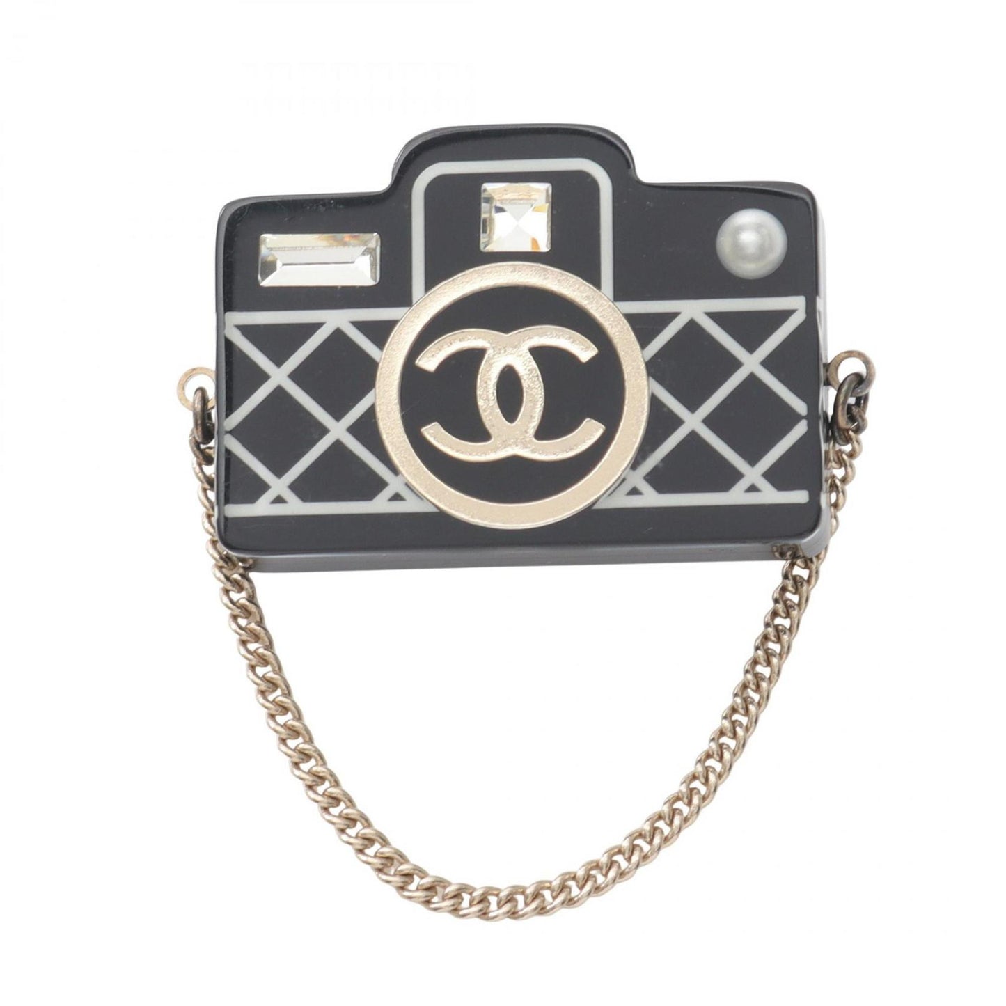 CHANEL Coco Mark Brooch, Gold-Plated Plastic, Women's, Black and Gold