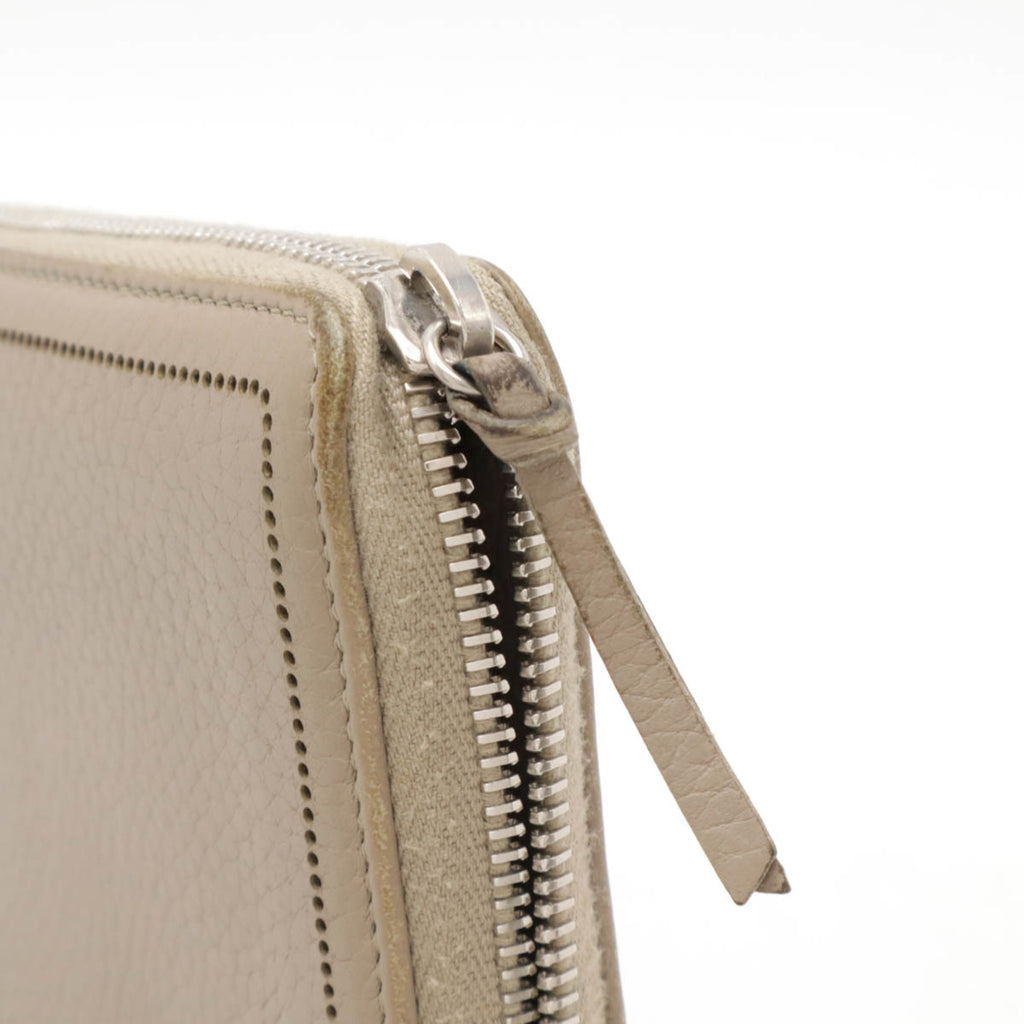 BALENCIAGA Classic Continental Zip Around Punching Round Long Wallet Leather Greige 443521