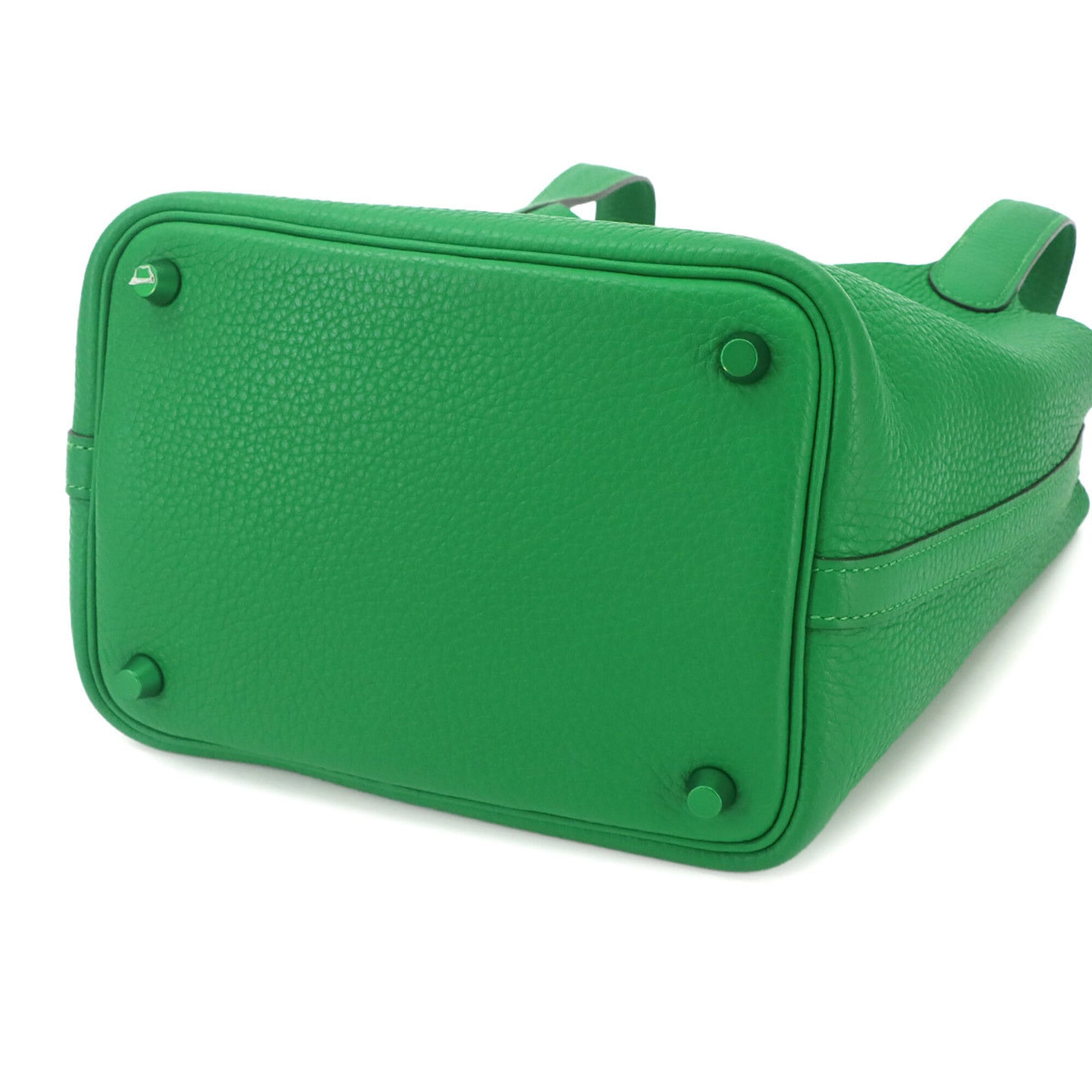 Piko Hermes Picotin Lock PM Monochrome Handbag, So Green, Taurillon Clemence Leather, Bamboo, Z Stamp — Like New