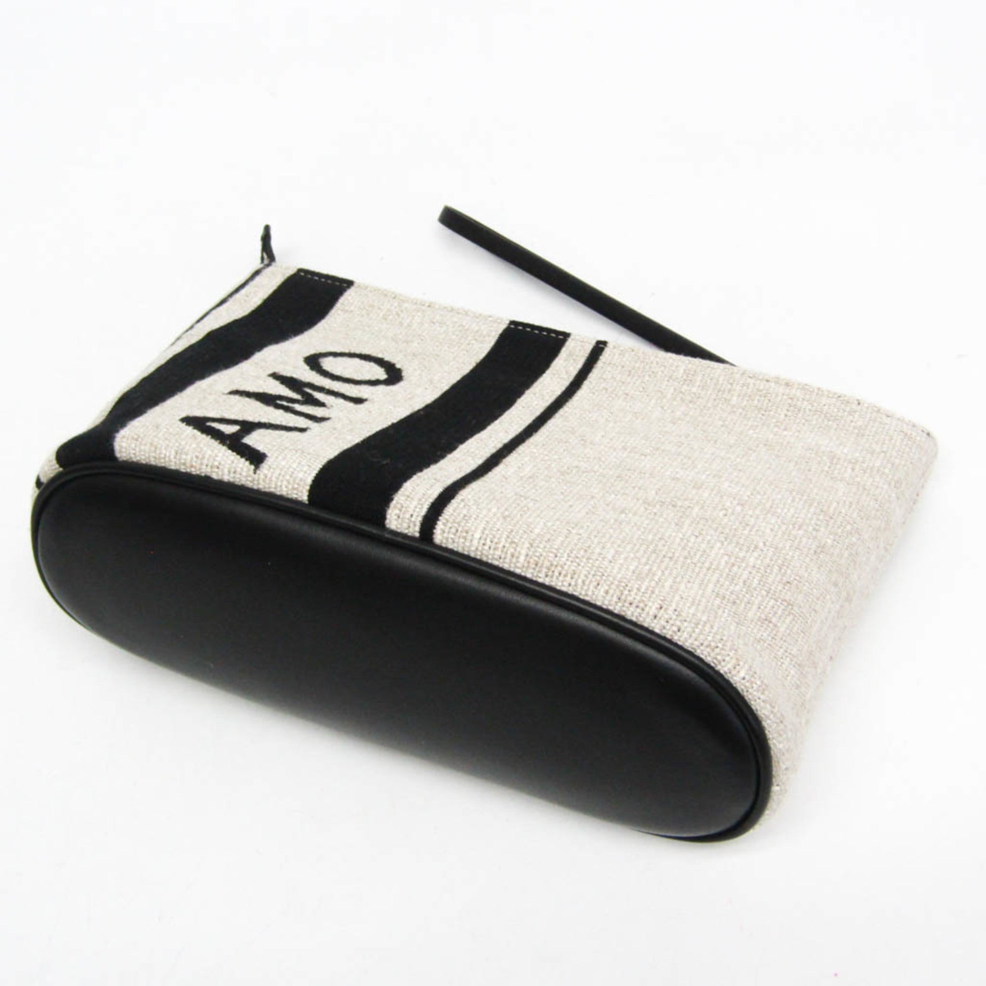 Salvatore Ferragamo Logo EE-24 1638 Men,Women Leather,Cotton Pouch Beige,Black — Like New