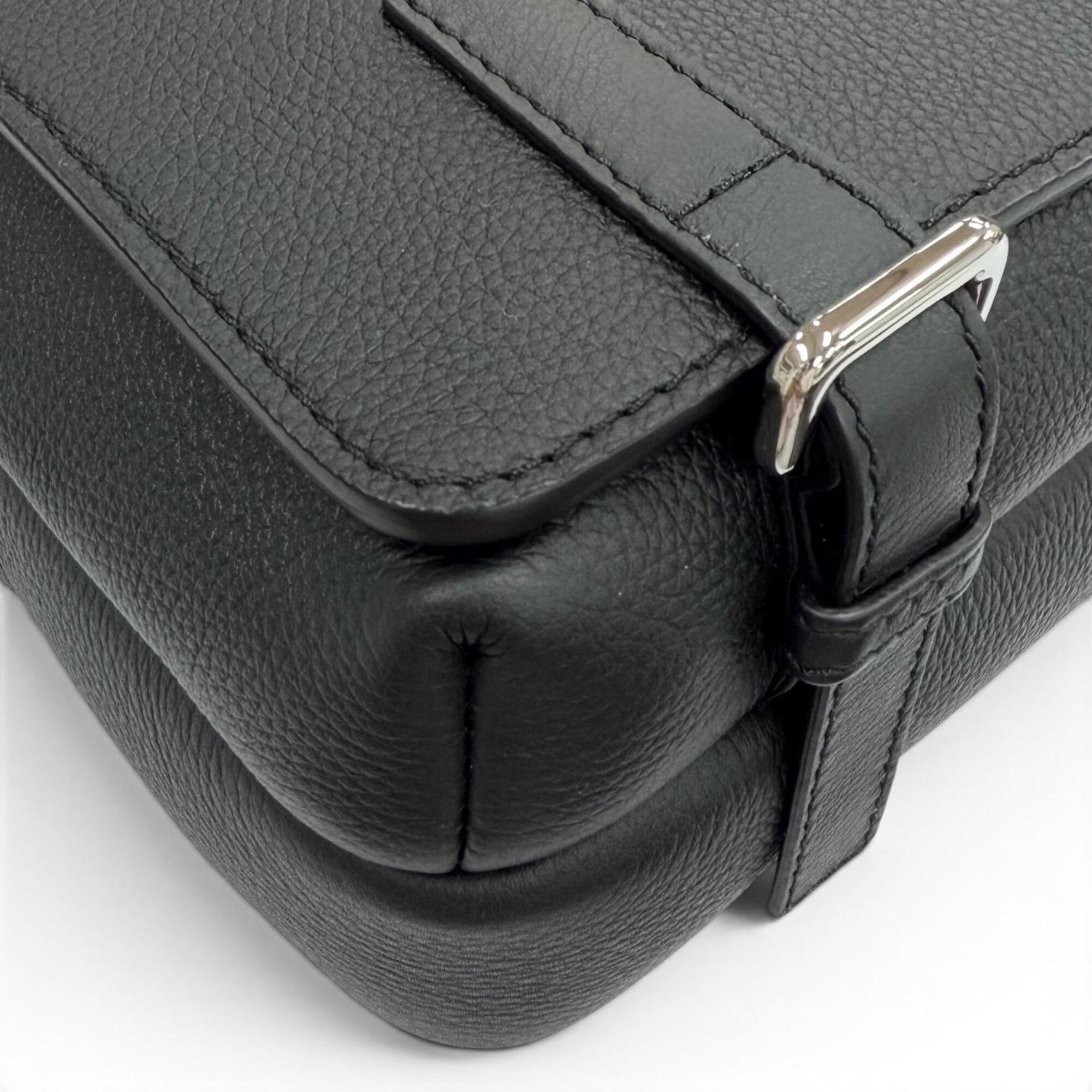 LOEWE B553A72X22 Leather Anagram Logo Military Messenger Shoulder Bag, Black, XS, Made in Portugal, Men's, with Dust Bag — Like New