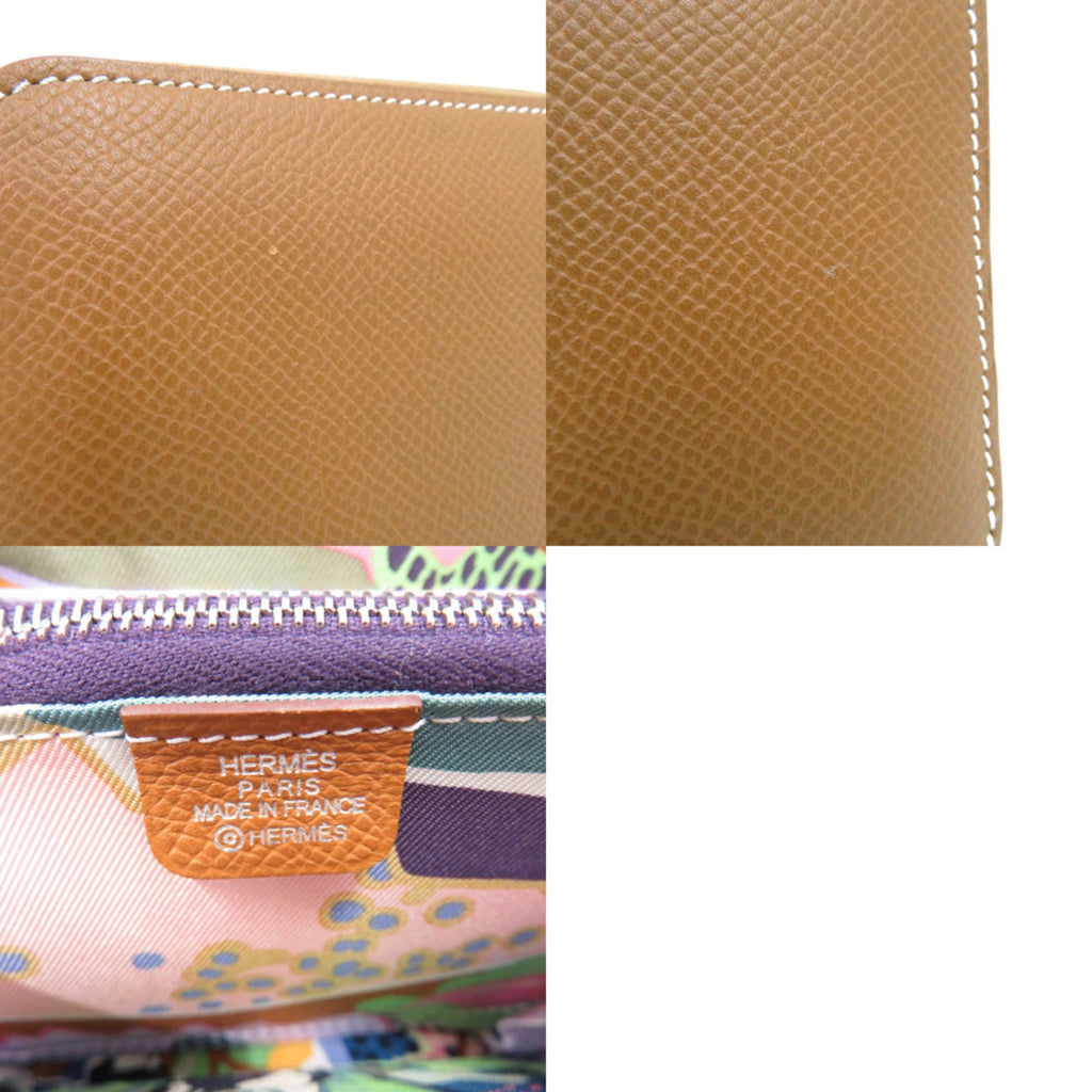 Hermes Hermès Azap Compact Silkin Gold Round Wallet in Brown Leather with W Stamp, 1635