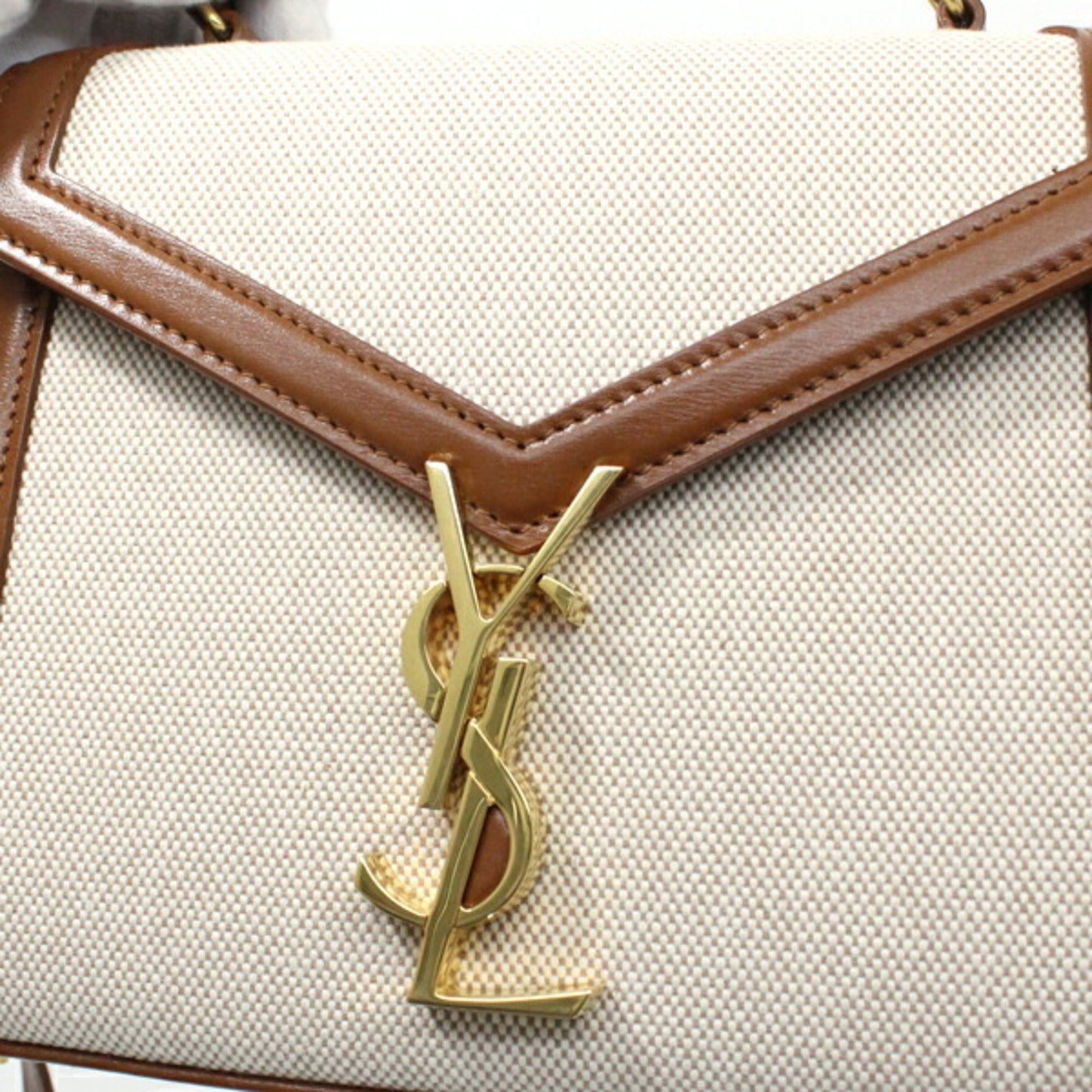 YSL Saint Laurent Cassandra Mini Shoulder Bag, Women's Canvas Brown, KM3046 — Like New