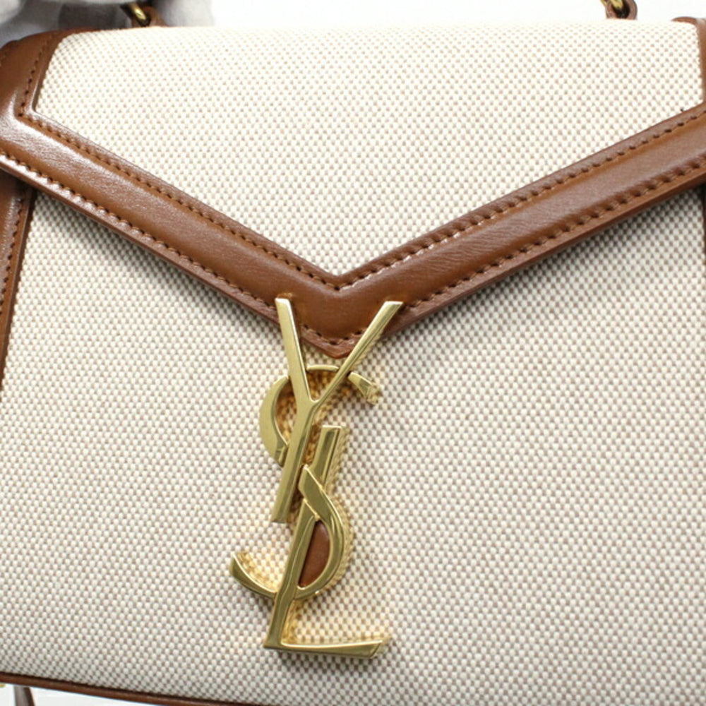 YSL Saint Laurent Cassandra Mini Shoulder Bag, Women's Canvas Brown, KM3046 — Like New