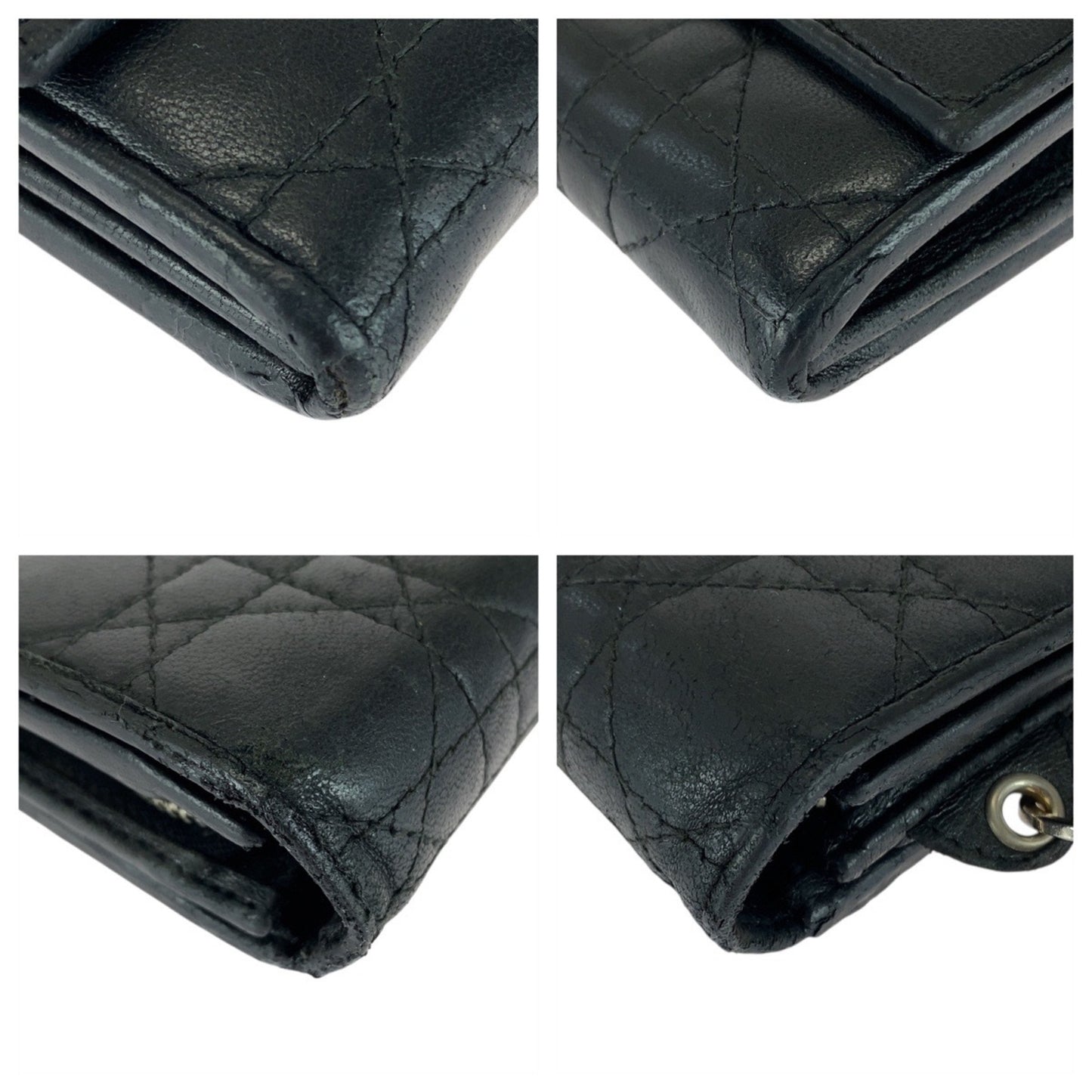 Christian Dior Cannage Black Leather Long Wallet with Silver Hardware, MC0028, Women's