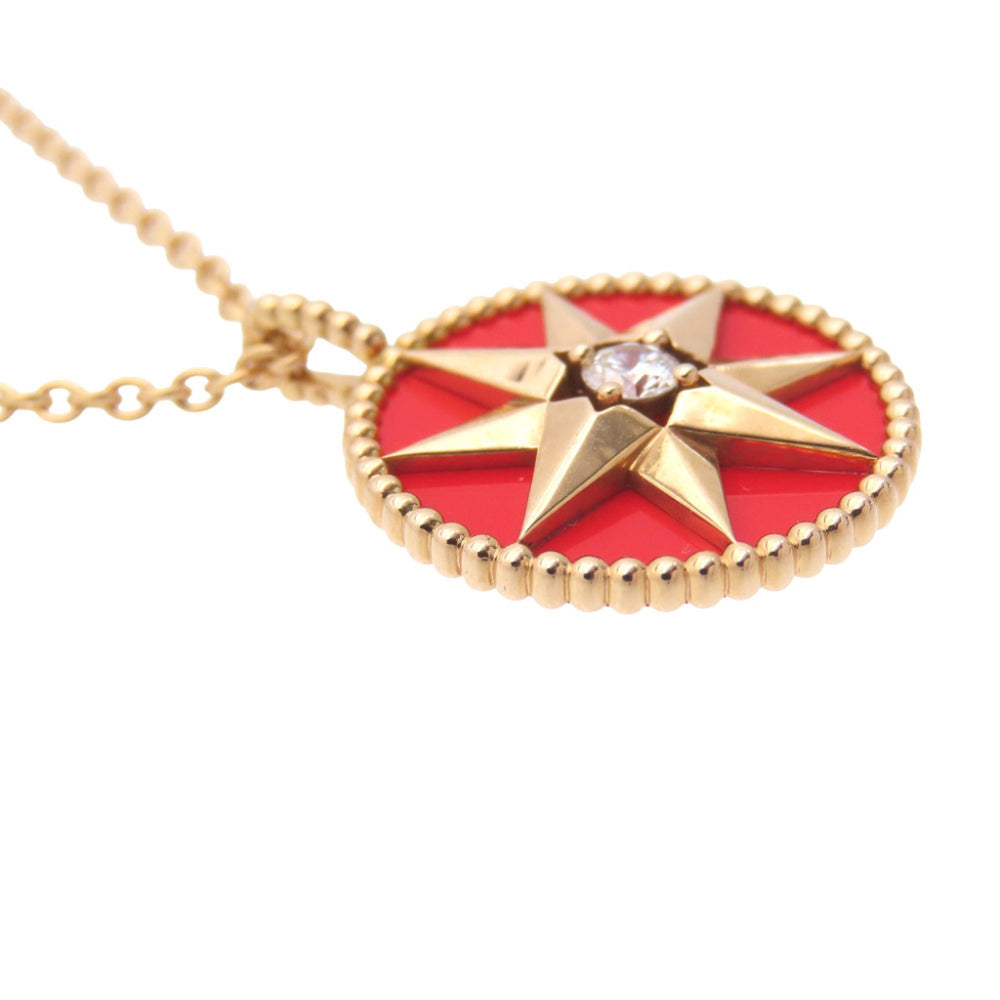 Christian Dior Dior Rose des Vents 1P Diamond 750PG Necklace 18KPG Pink Gold Red Ceramic Jewelry 1678Dior — Like New