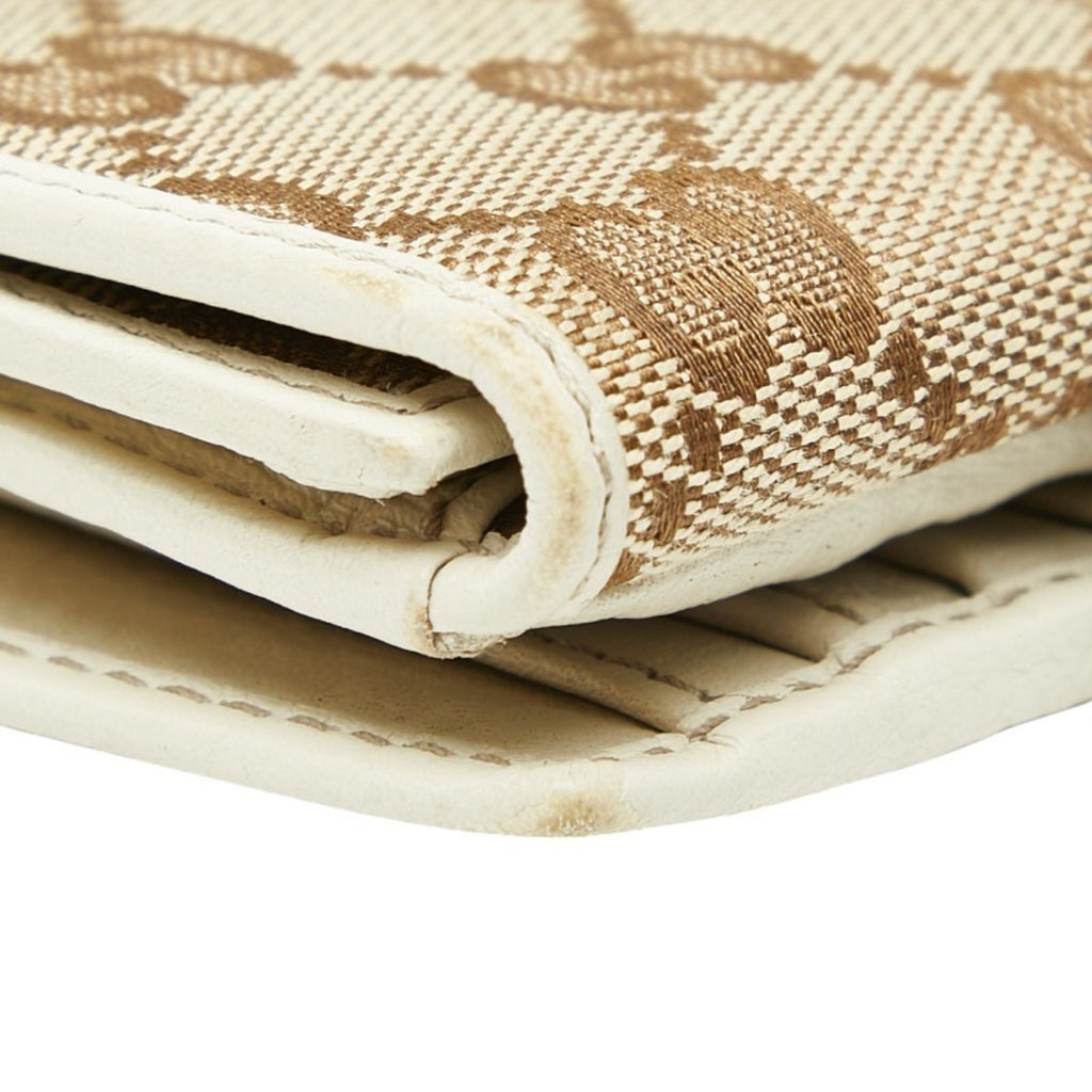 Gucci GG Canvas Bifold Wallet 212090 Beige Ivory Leather Women's GUCCI