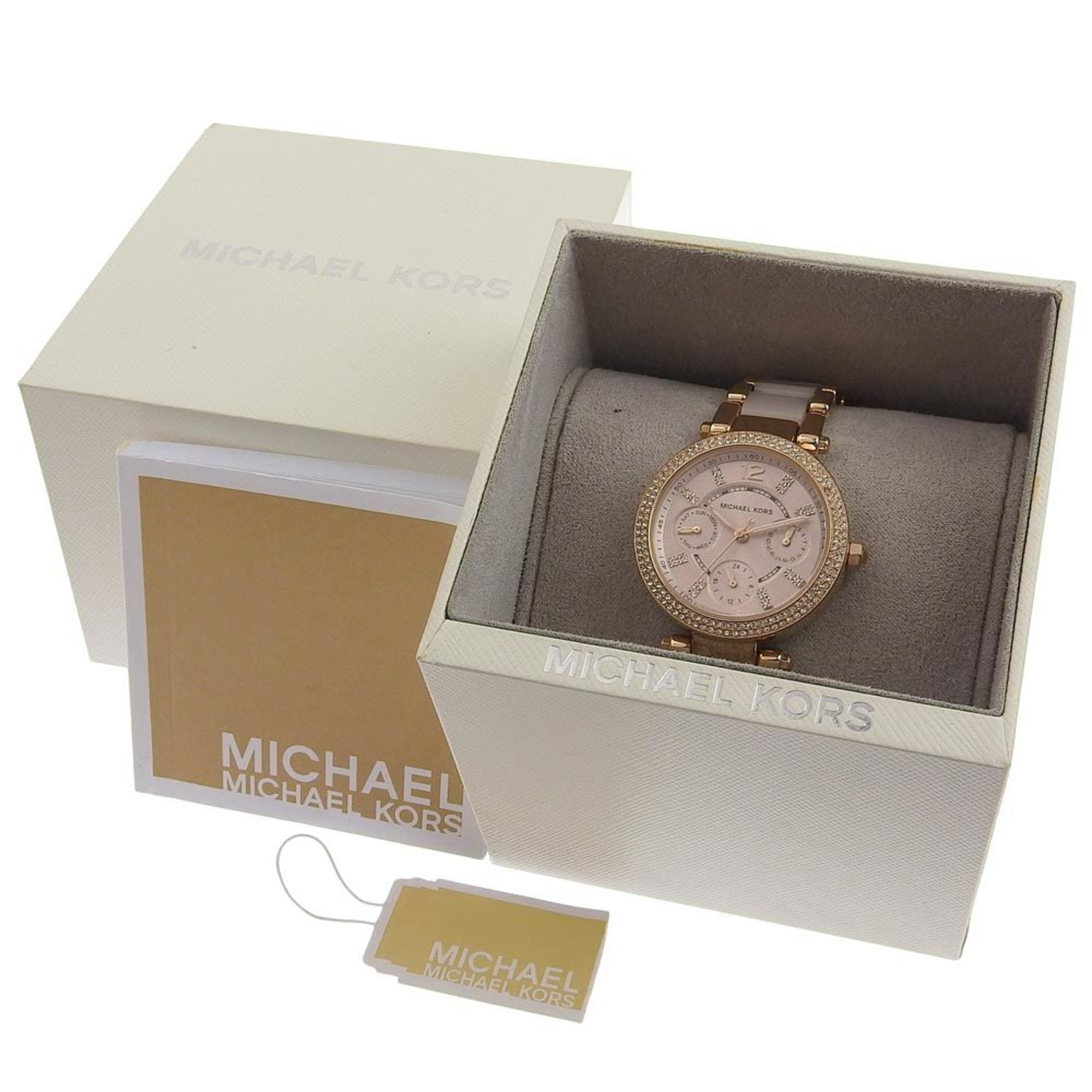 Michael Kors Day Date Watch MK6110 Stainless Steel x Acetate Rose Gold Quartz Multi-hand Analog Display Dial Women's — Good