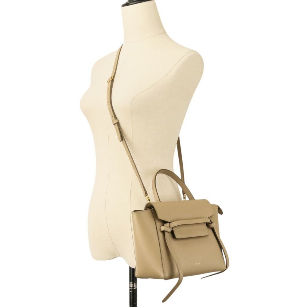 CELINE Belt Bag Nano 2-way shoulder bag, grained calfskin, beige, women's — Like New