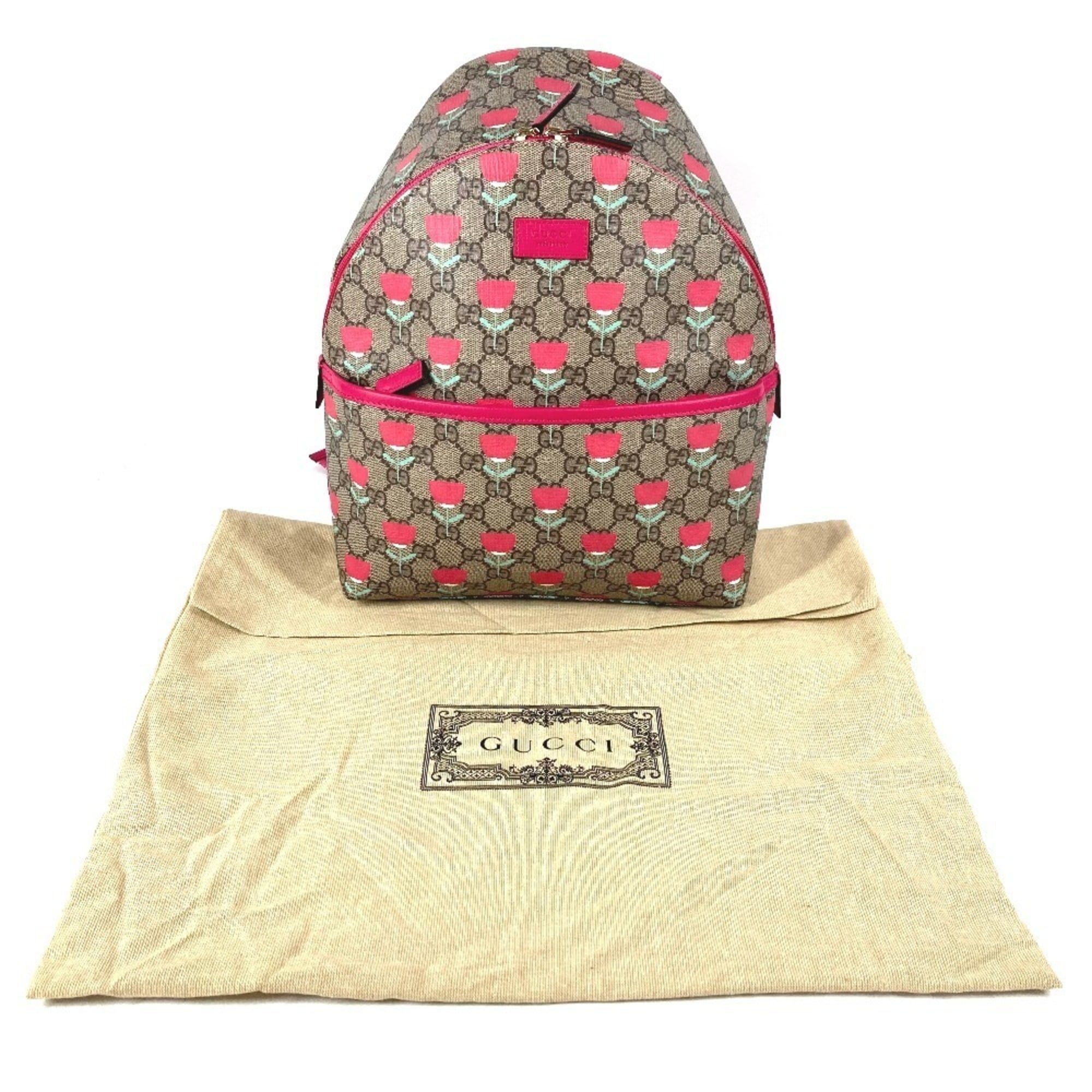 GUCCI 782708 Kim Seung-yeon GG Supreme Logo Flower Tulip Bag Backpack Rucksack Canvas Kids Beige Like New — Like New