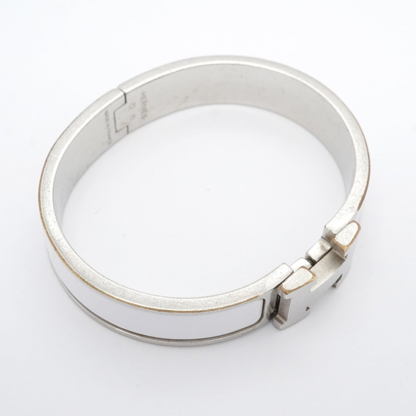 Hermes Click Cluck PM Bangle in Metal and White for Women
