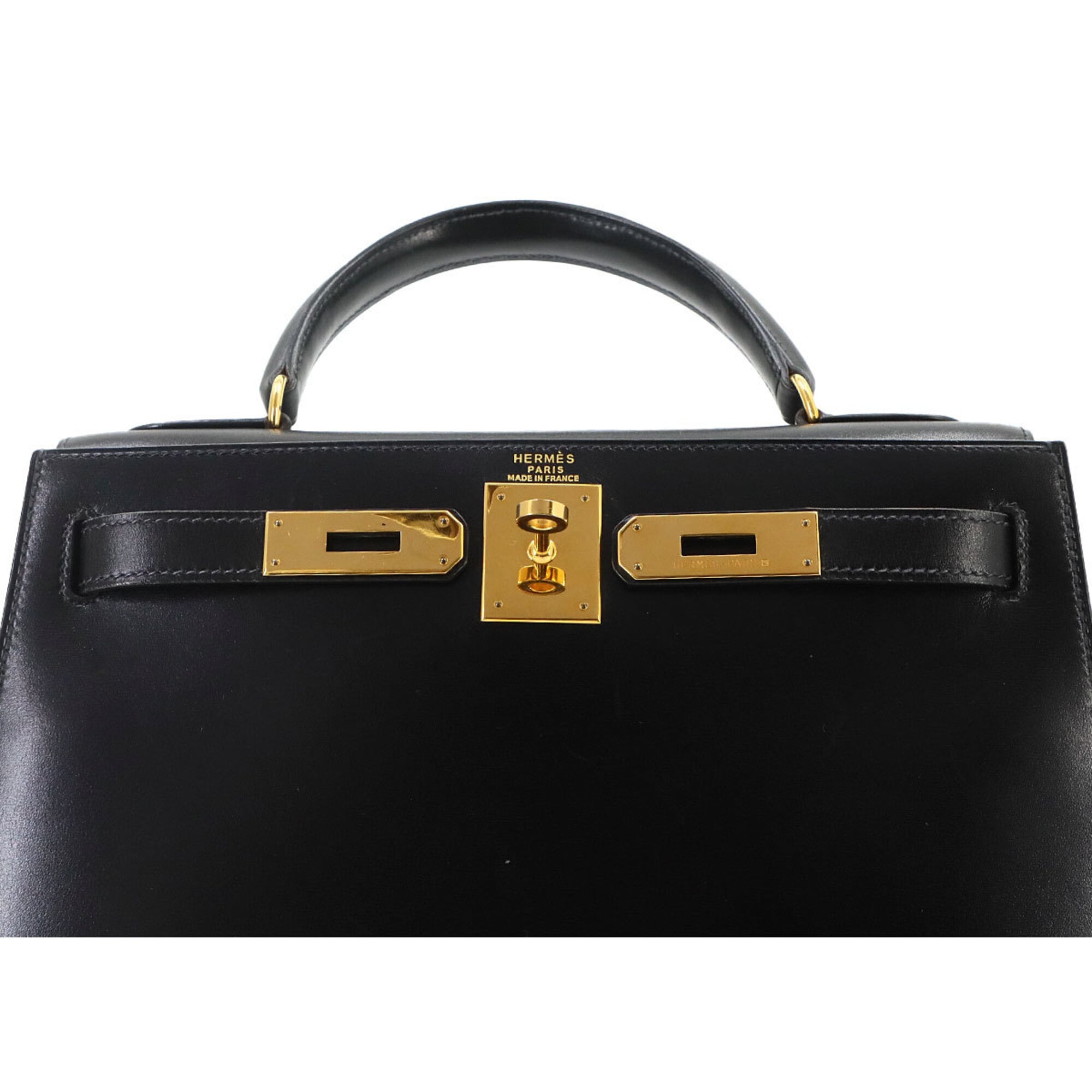 Hermes Kelly 28, Box Calf Leather, Black, 2-way Handbag/Shoulder Bag, 〇X Stamp, Made in 1994, External Stitching, Gold Hardware — Like New