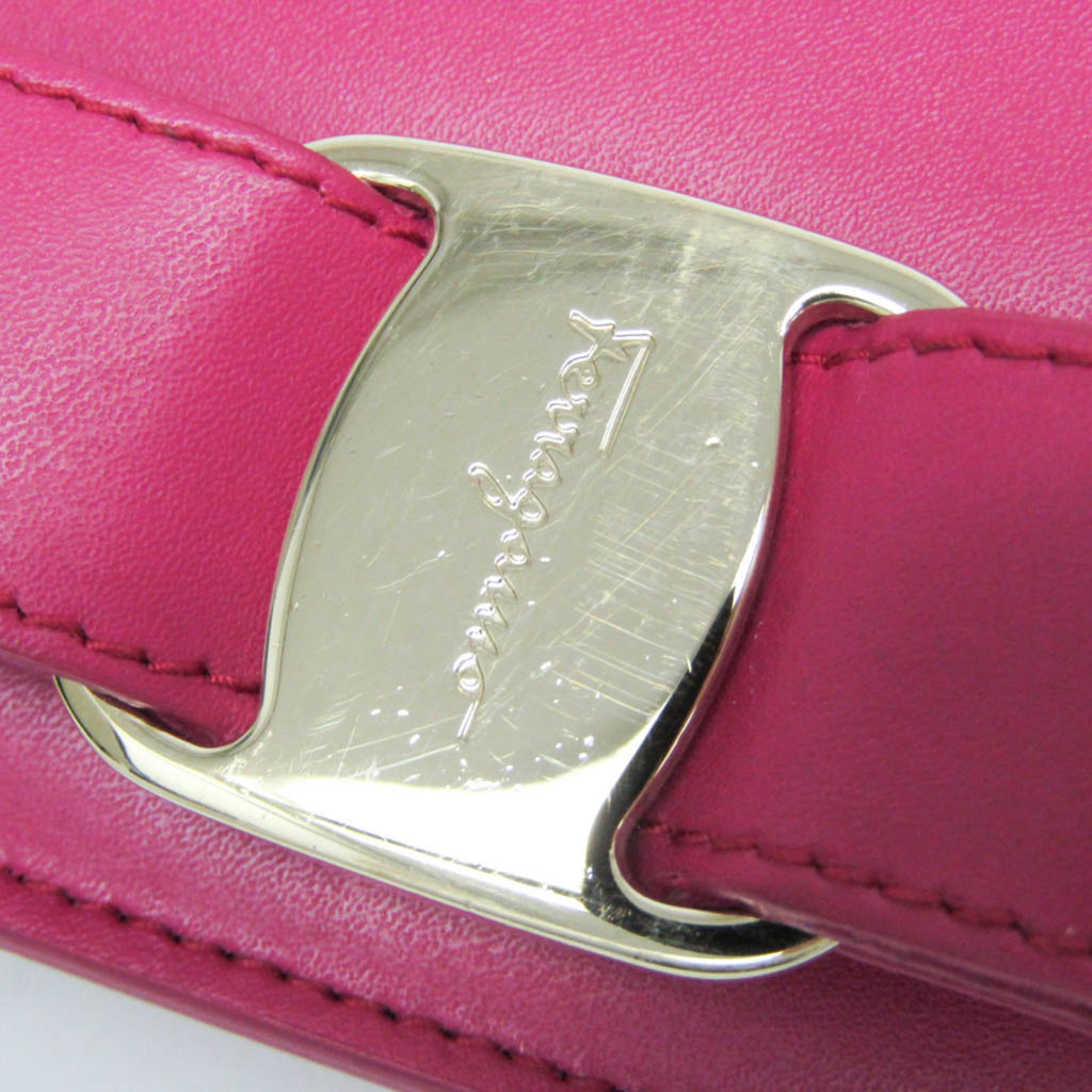 Salvatore Ferragamo Vara Ribbon New Bianco FZ-21 G 877 Women's Leather Shoulder Bag Pink