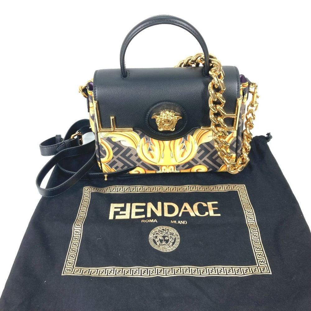FENDI Versace collaboration VERSACE La Medusa satchel bag Zucca FENDACE Fenderche shoulder handbag leather ladies brown — New - Store Return