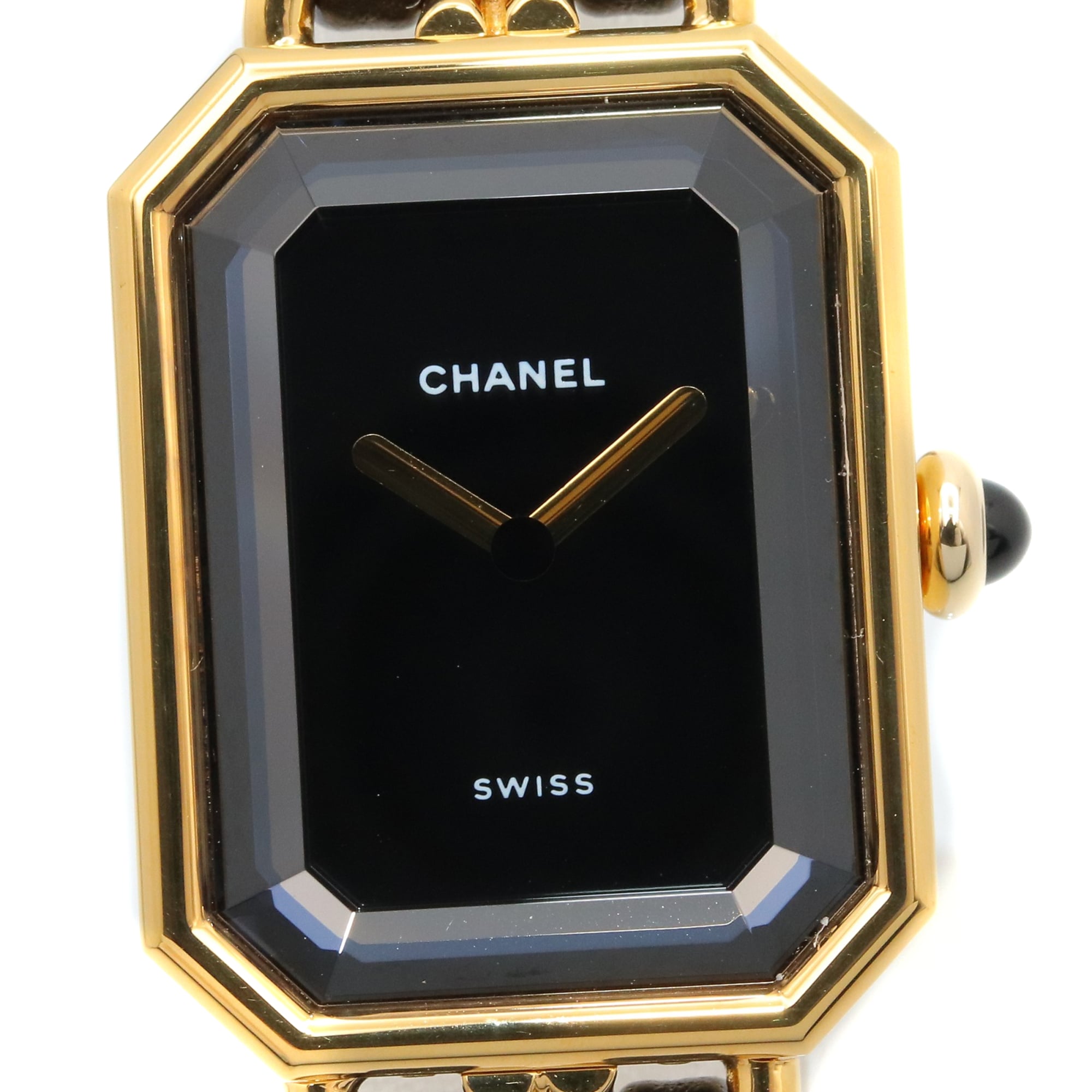 Chanel CHANEL Première M Watch, Gold Plated Leather, Women's, Black, H0001 — Very Good
