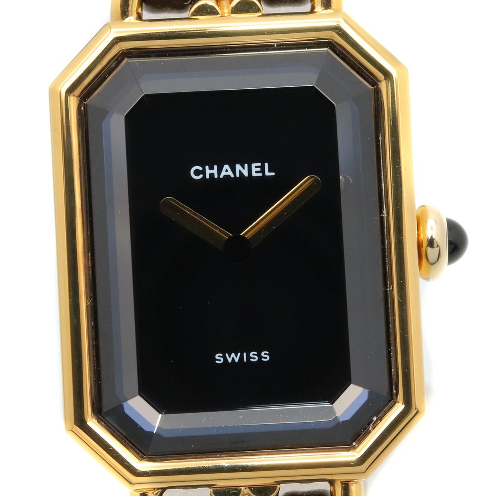 Chanel CHANEL Première M Watch, Gold Plated Leather, Women's, Black, H0001 — Very Good