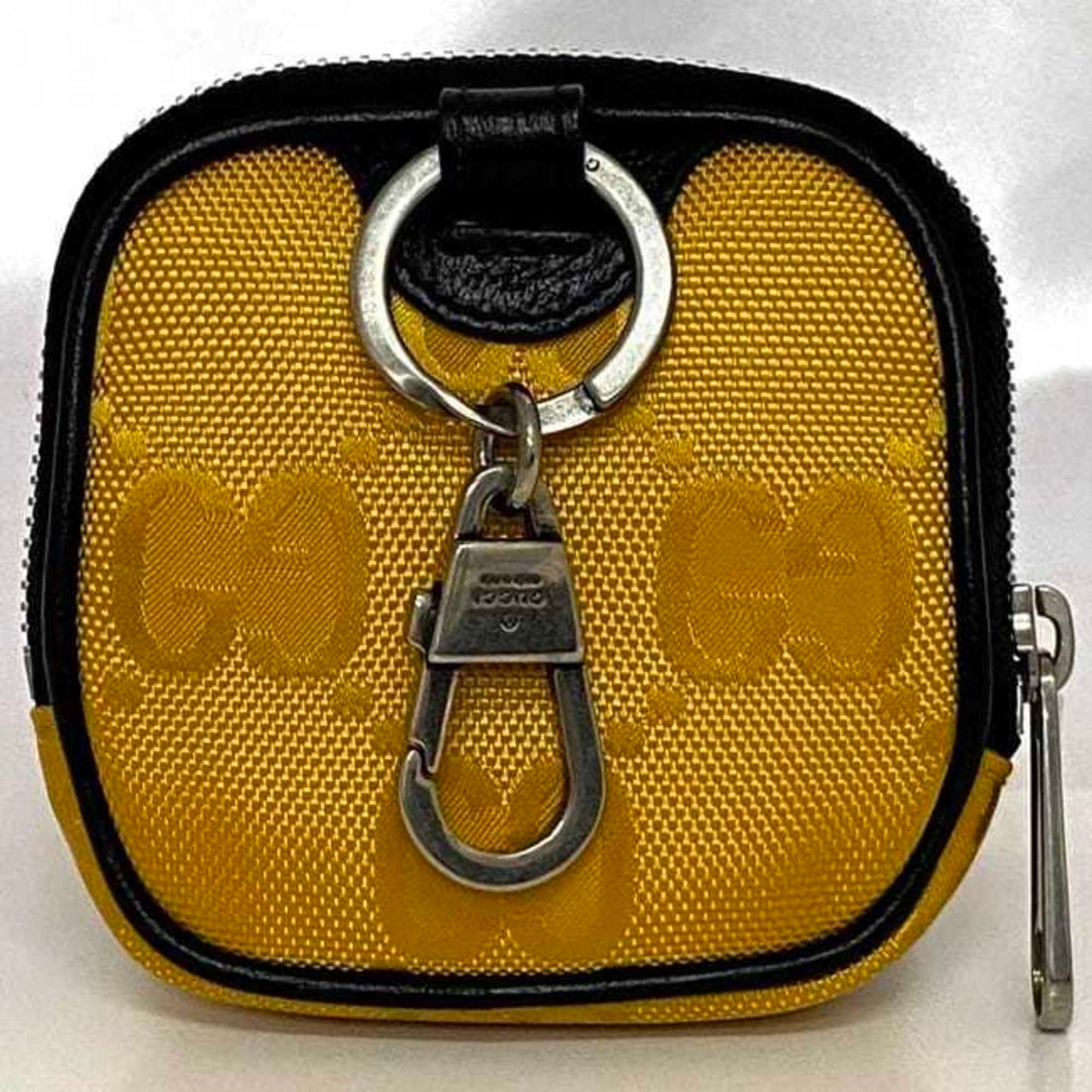Gucci pouch yellow black off the grid 645060 ec-20650 nylon leather GUCCI GG charm coin case compact unisex men's
