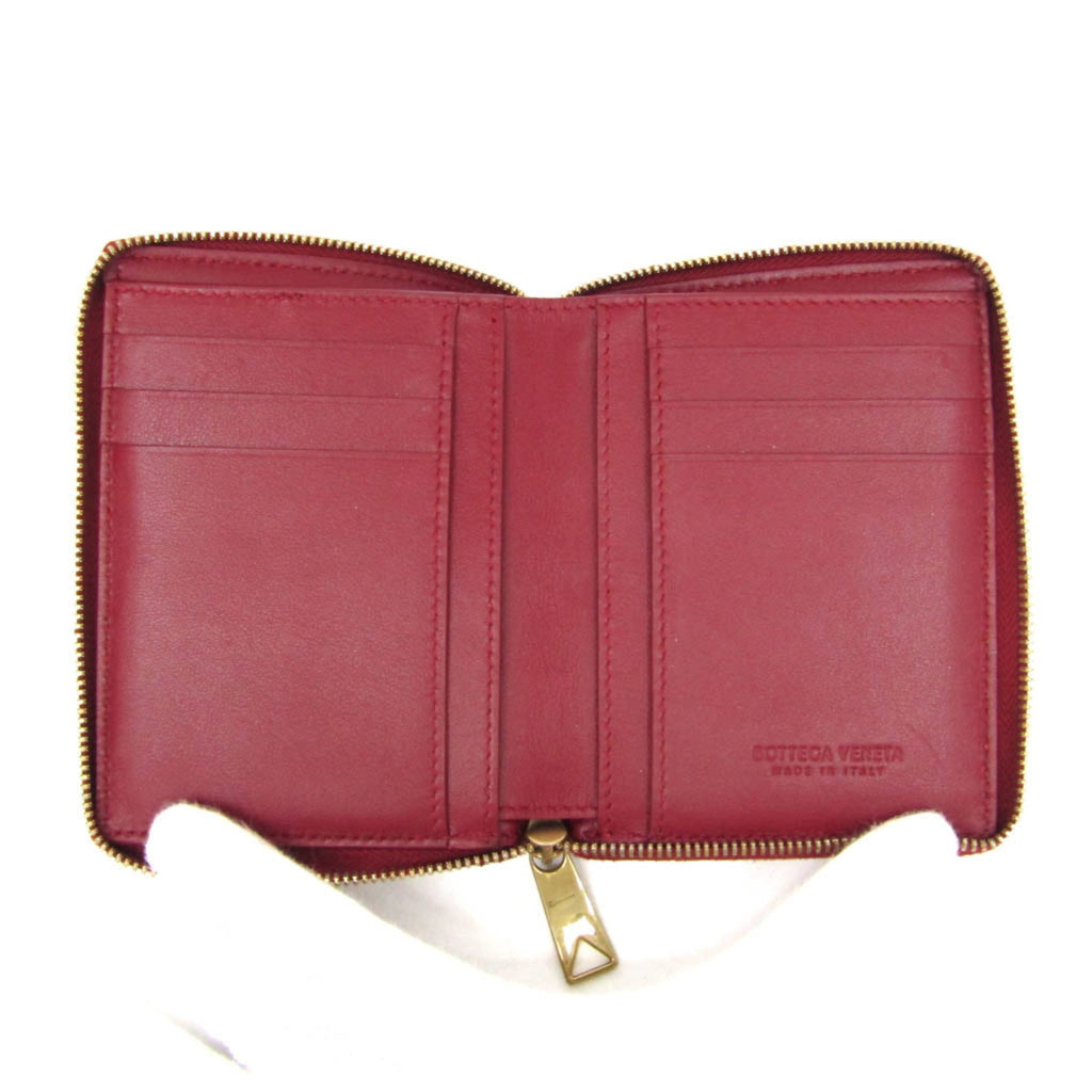 Bottega Veneta Cassette Round Zipper Women,Men Leather Bill Wallet (bi-fold) Red Color