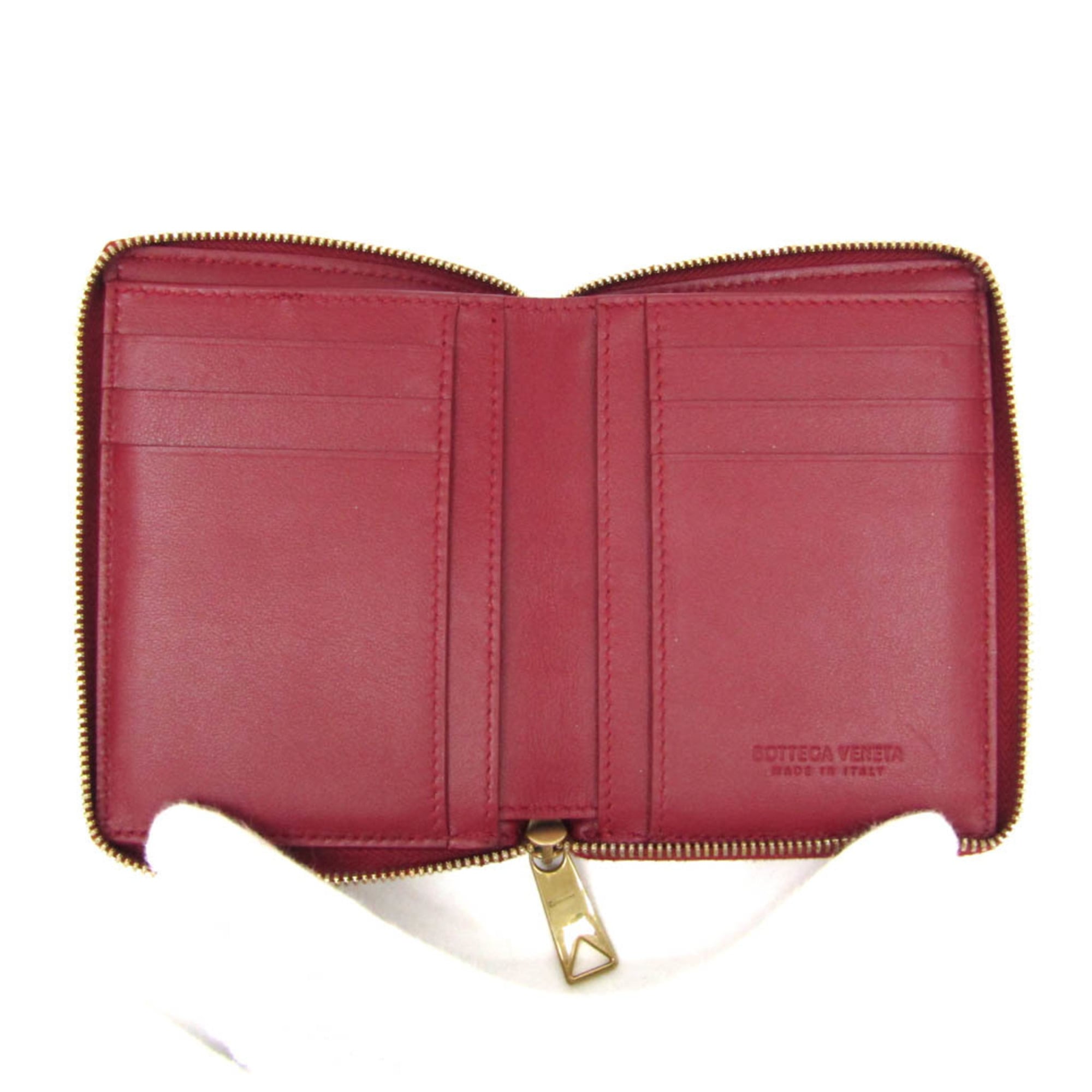 Bottega Veneta Cassette Round Zipper Women,Men Leather Bill Wallet (bi-fold) Red Color