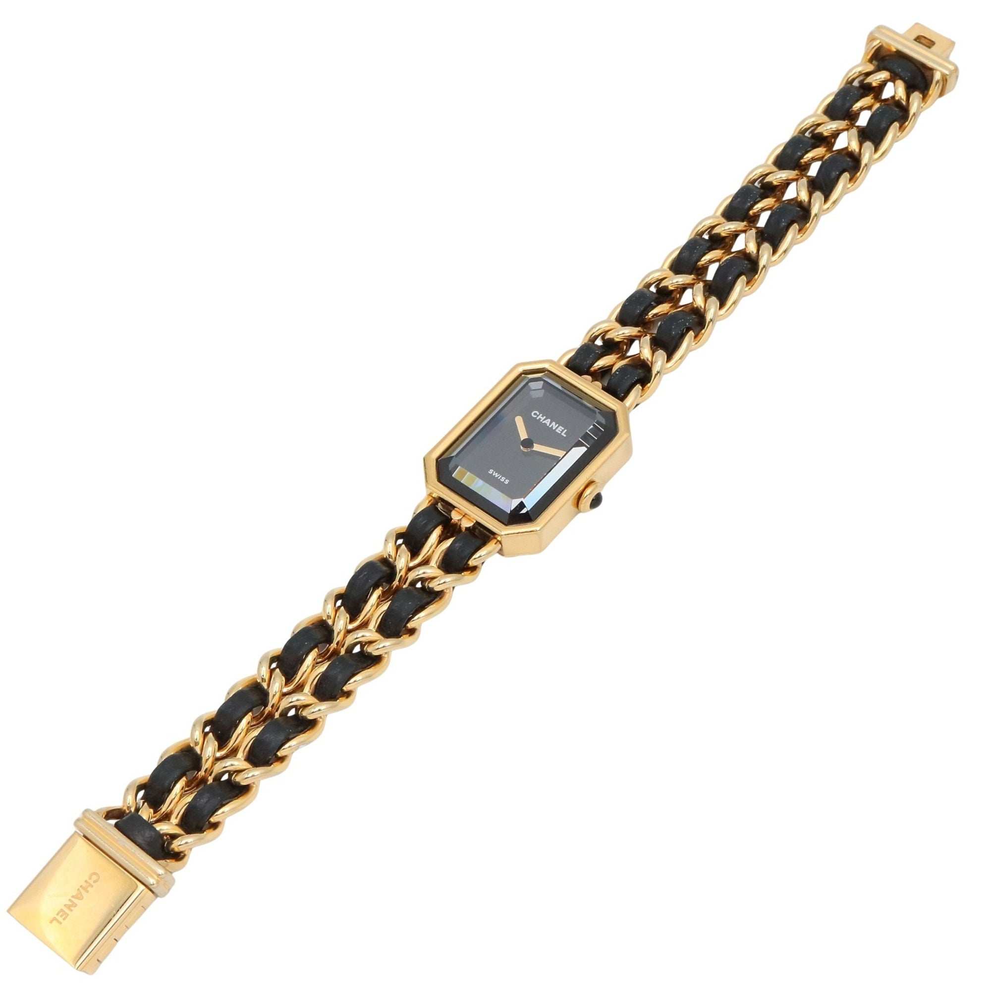 CHANEL Premiere Original Edition Watch, GP (Gold Plated), Leather, Women's, Black, H6951 — Very Good
