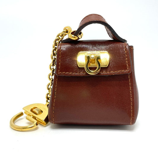 Salvatore Ferragamo Bag Motif Gancini Charm Leather Ladies Brown x Gold Hardware