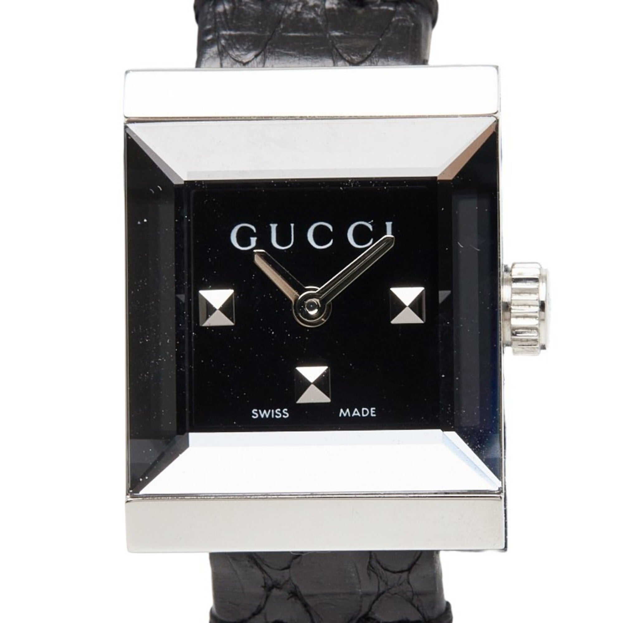 Gucci G-Frame Square Luxury YA128507 Watch 128.5 Quartz Black Dial Stainless Steel Leather Women's GUCCI — Very Good
