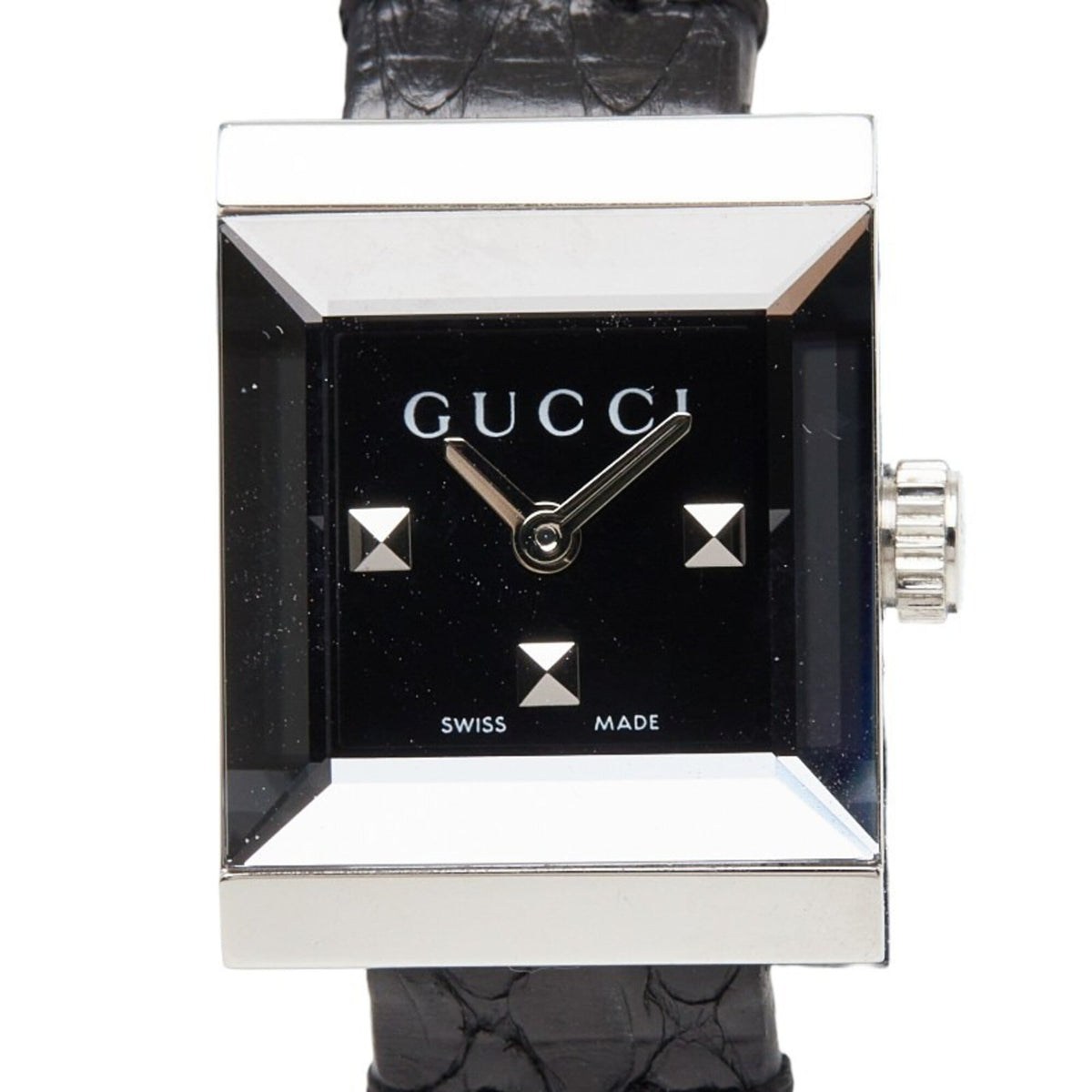 Gucci G-Frame Square Luxury YA128507 Watch 128.5 Quartz Black Dial Stainless Steel Leather Women's GUCCI — Very Good