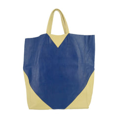 CELINE Tote Bag Horizontal Cabas - Cream Yellow Blue Calf Leather Men's Women's — Like New