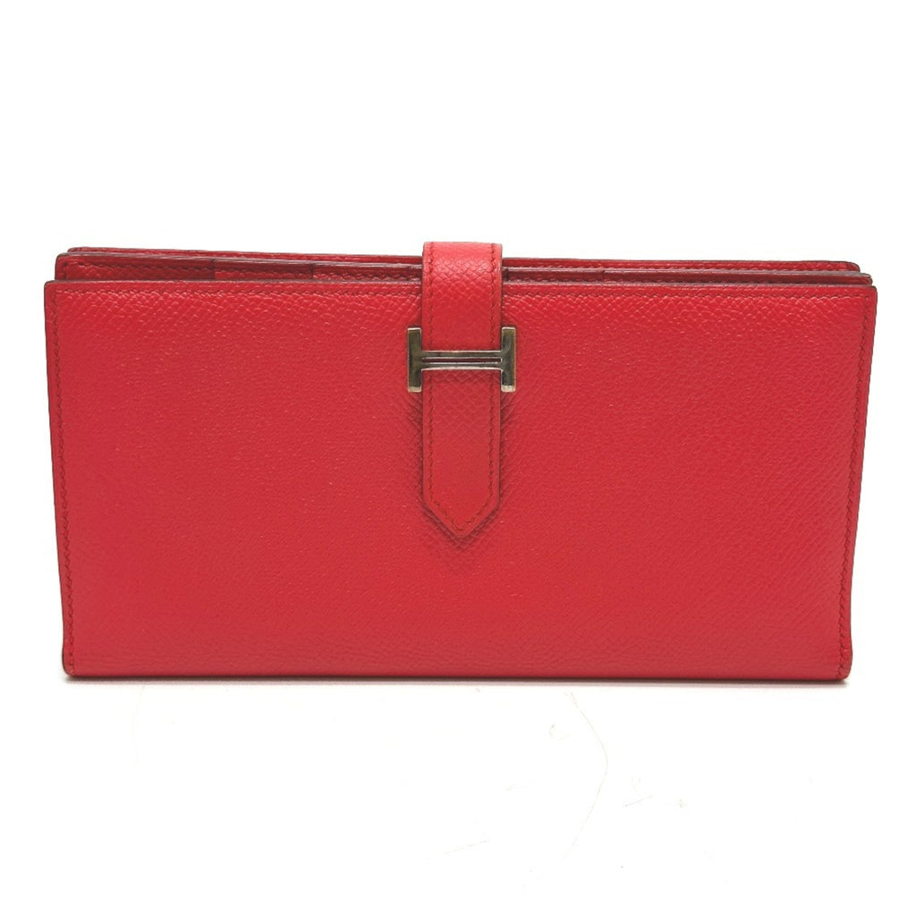 HERMES H hardware, Bearn soufflet bifold long wallet, Epson, women's, Rouge Tomato, red